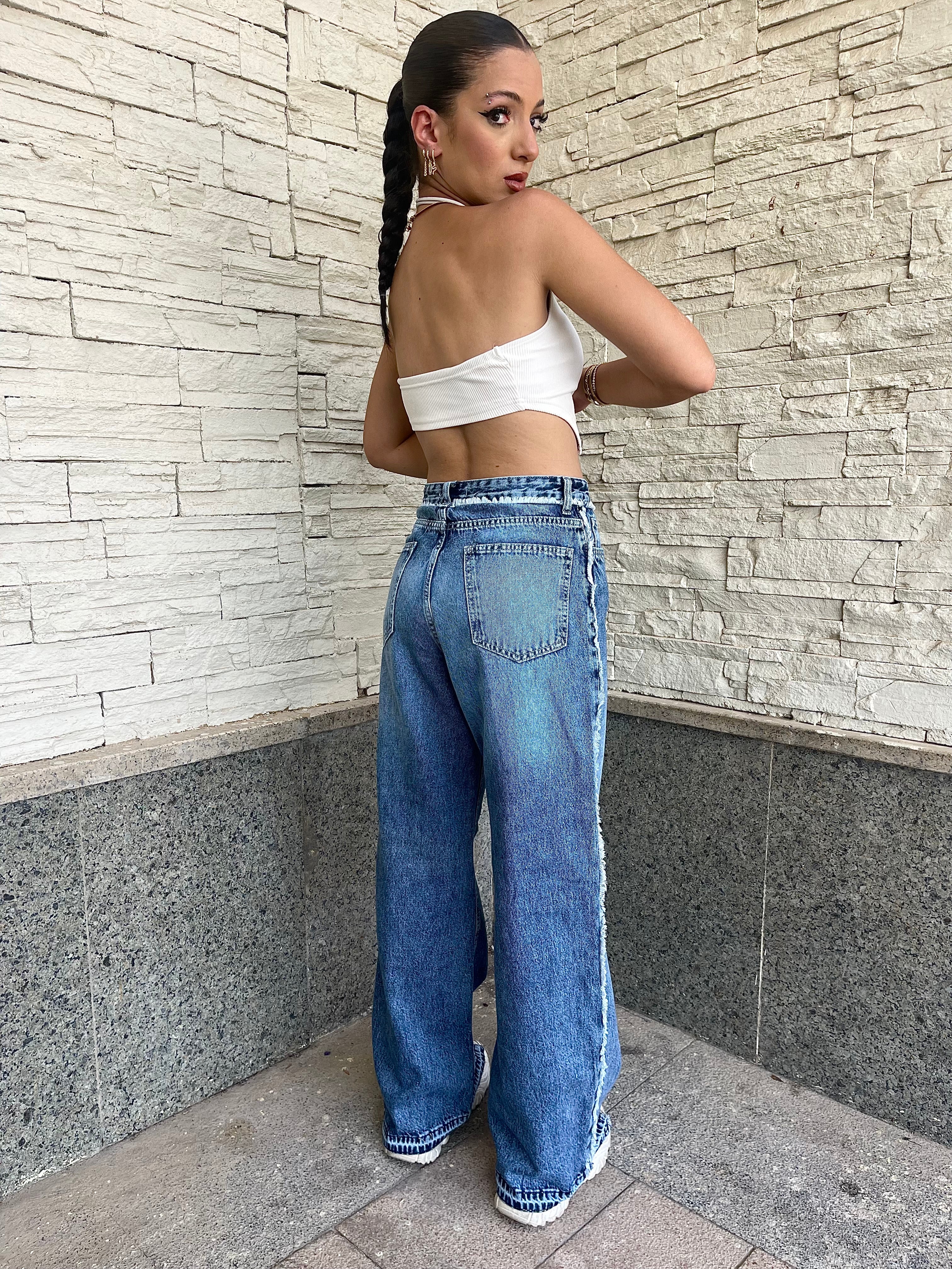 High-Waist Dark Wash Wide Leg Jeans