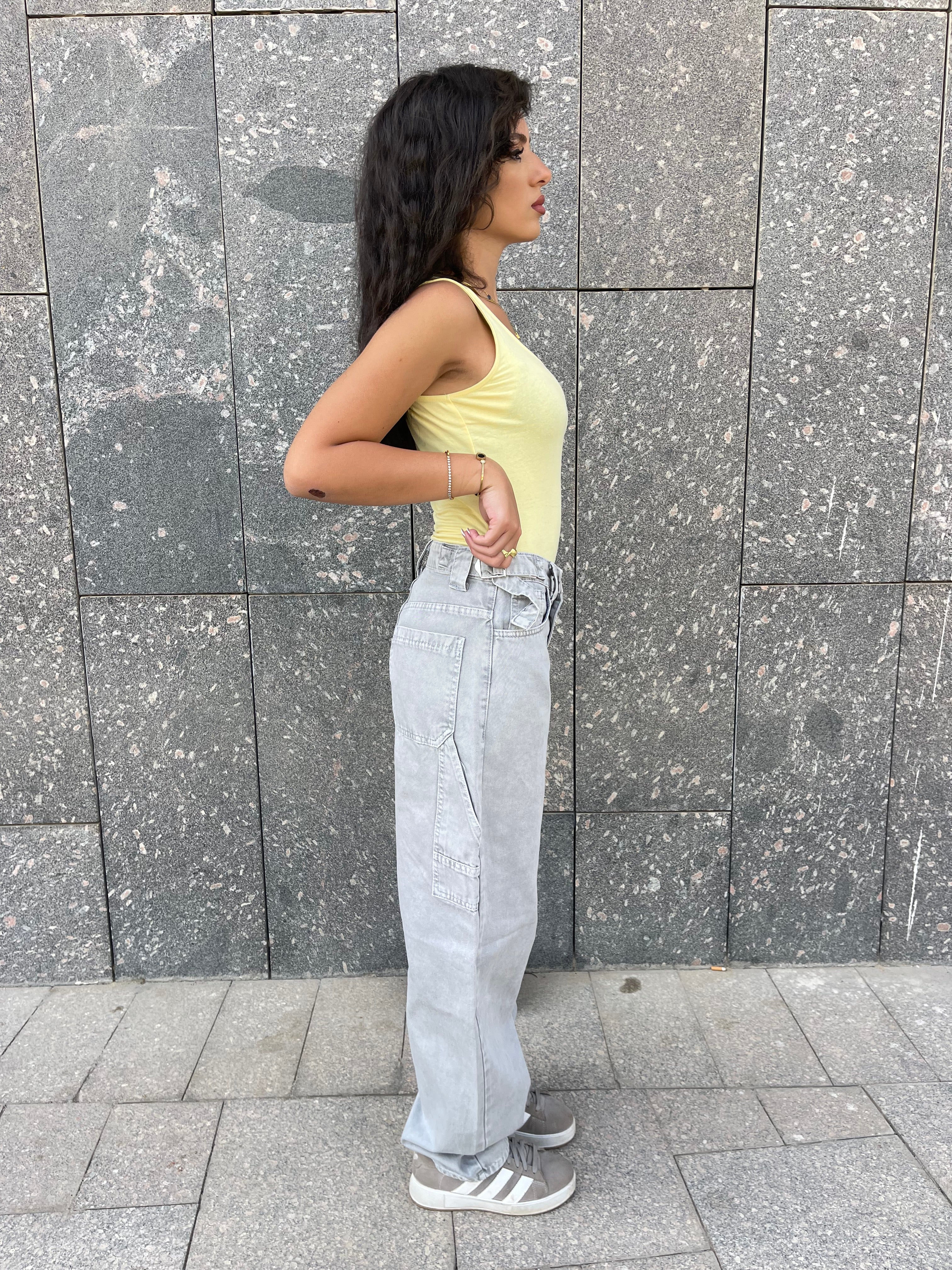 High-Waist Grey Skater Jeans