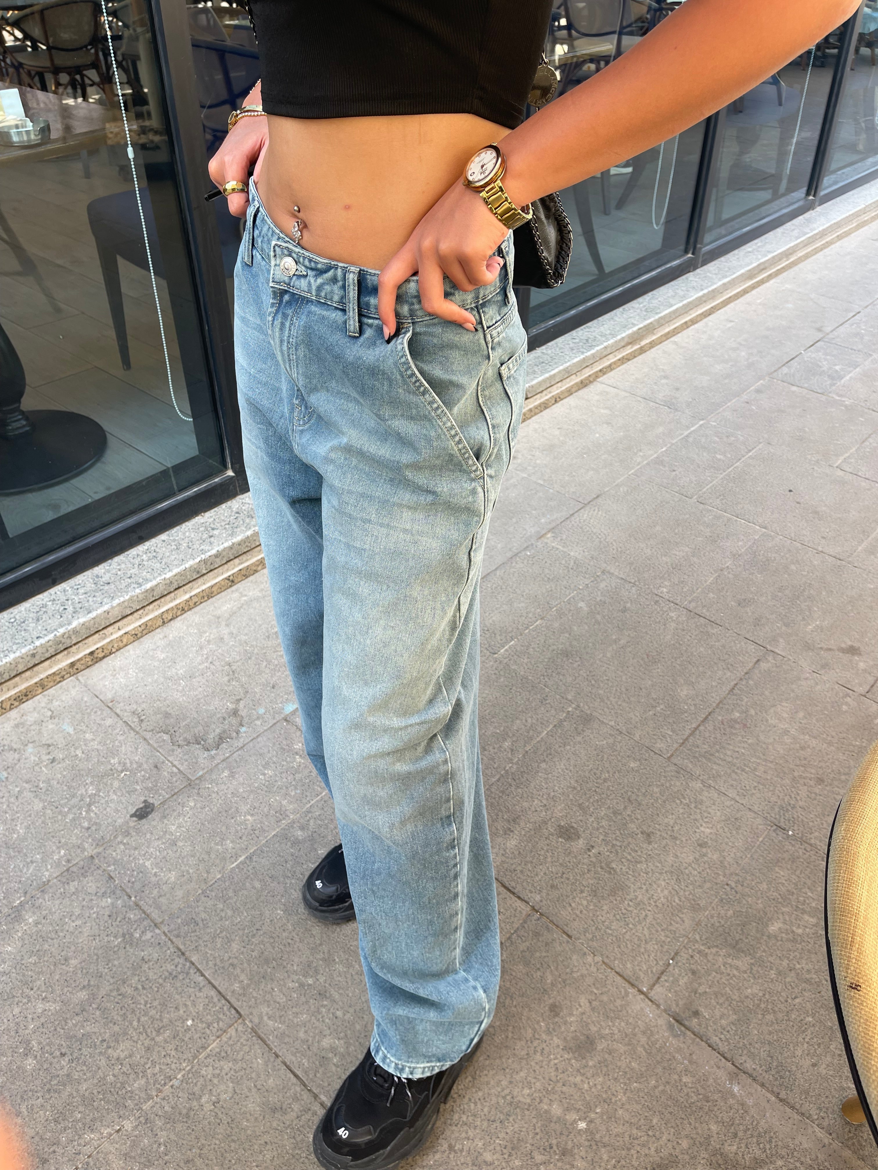 High-Waist Acid Wash Balloon Jeans