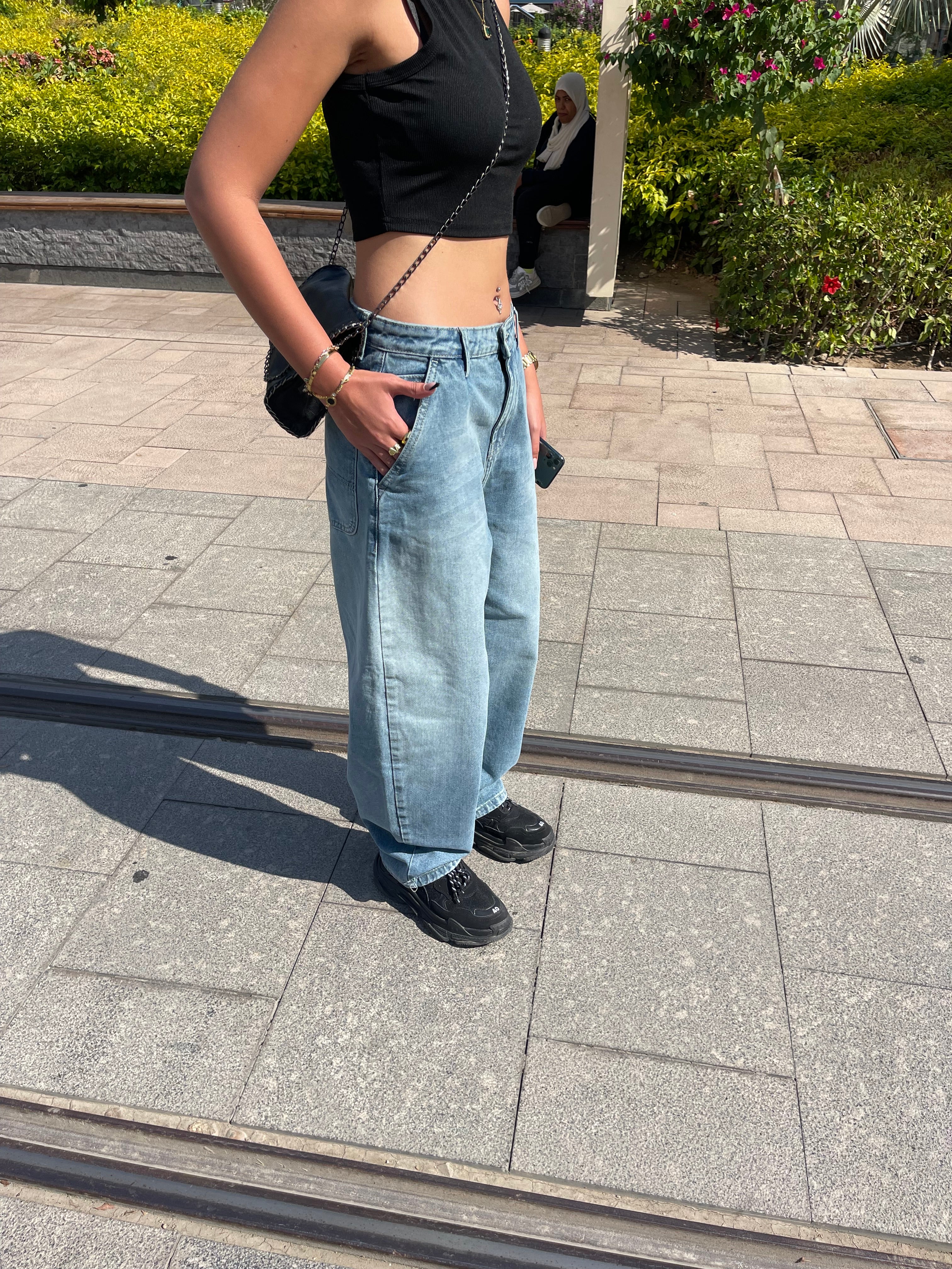 High-Waist Acid Wash Balloon Jeans