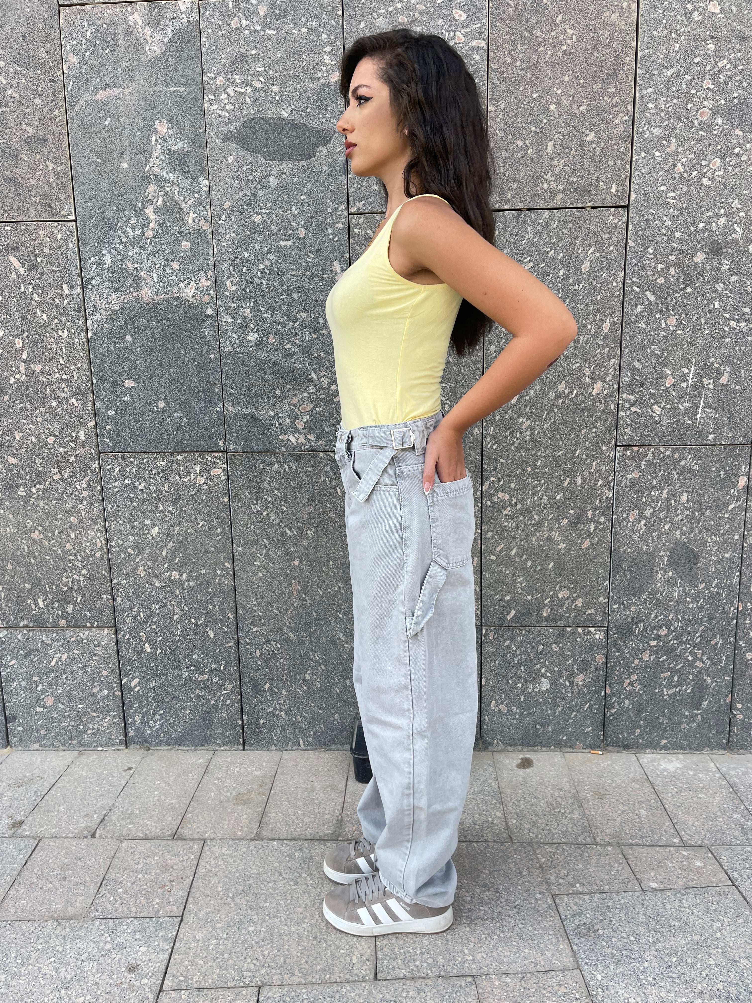 High-Waist Grey Skater Jeans