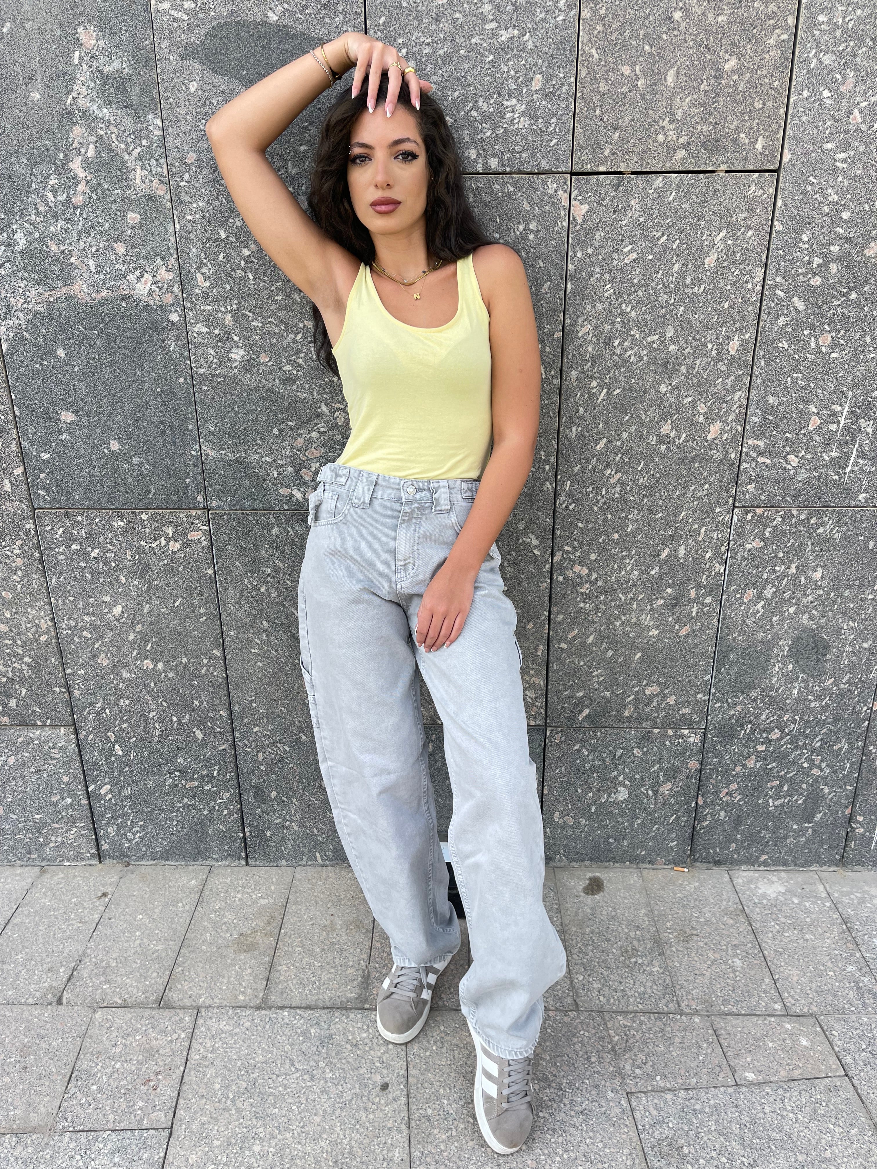 High-Waist Grey Skater Jeans