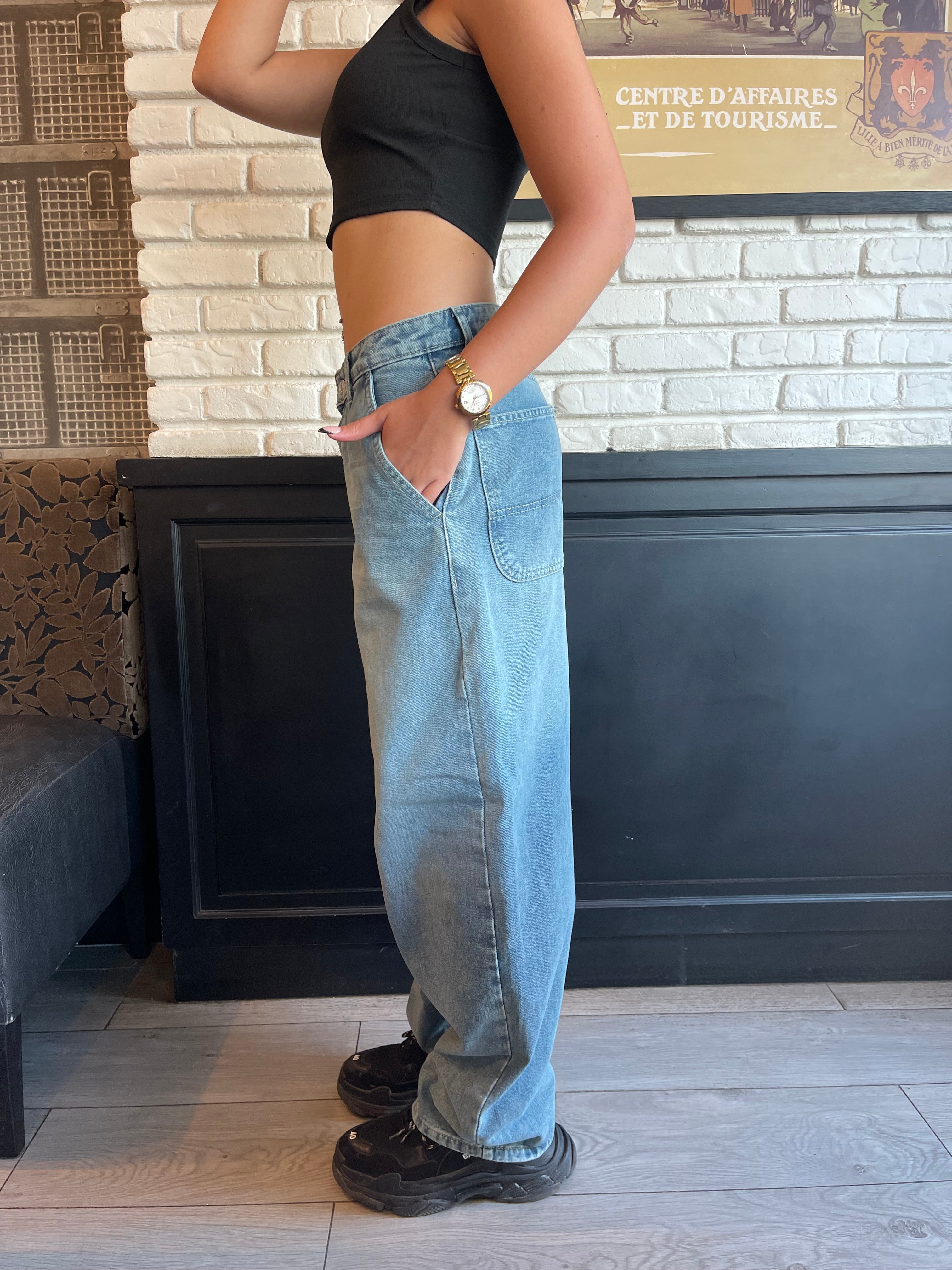 High-Waist Acid Wash Balloon Jeans