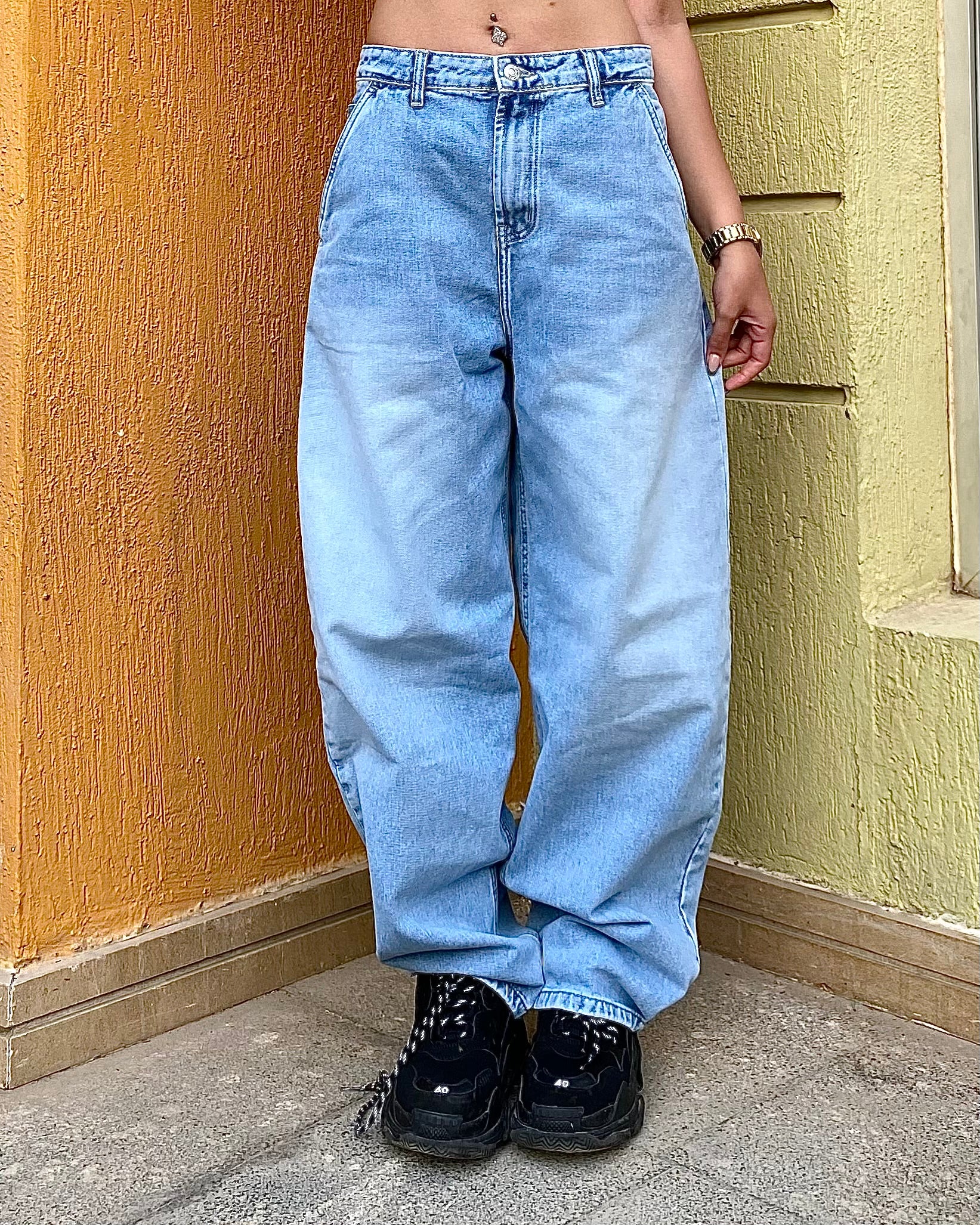 High-Waist Light Wash Balloon Jeans