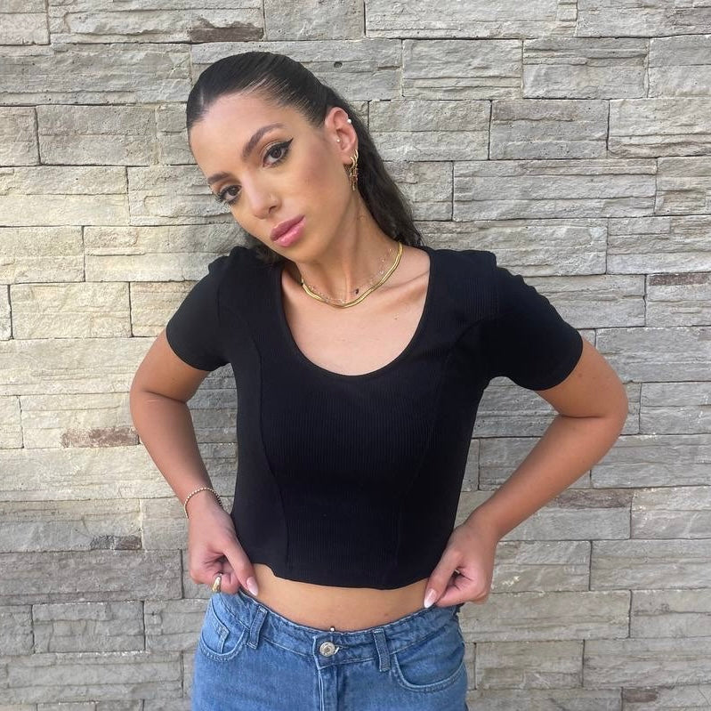 Basic Crop Top U-shape Black