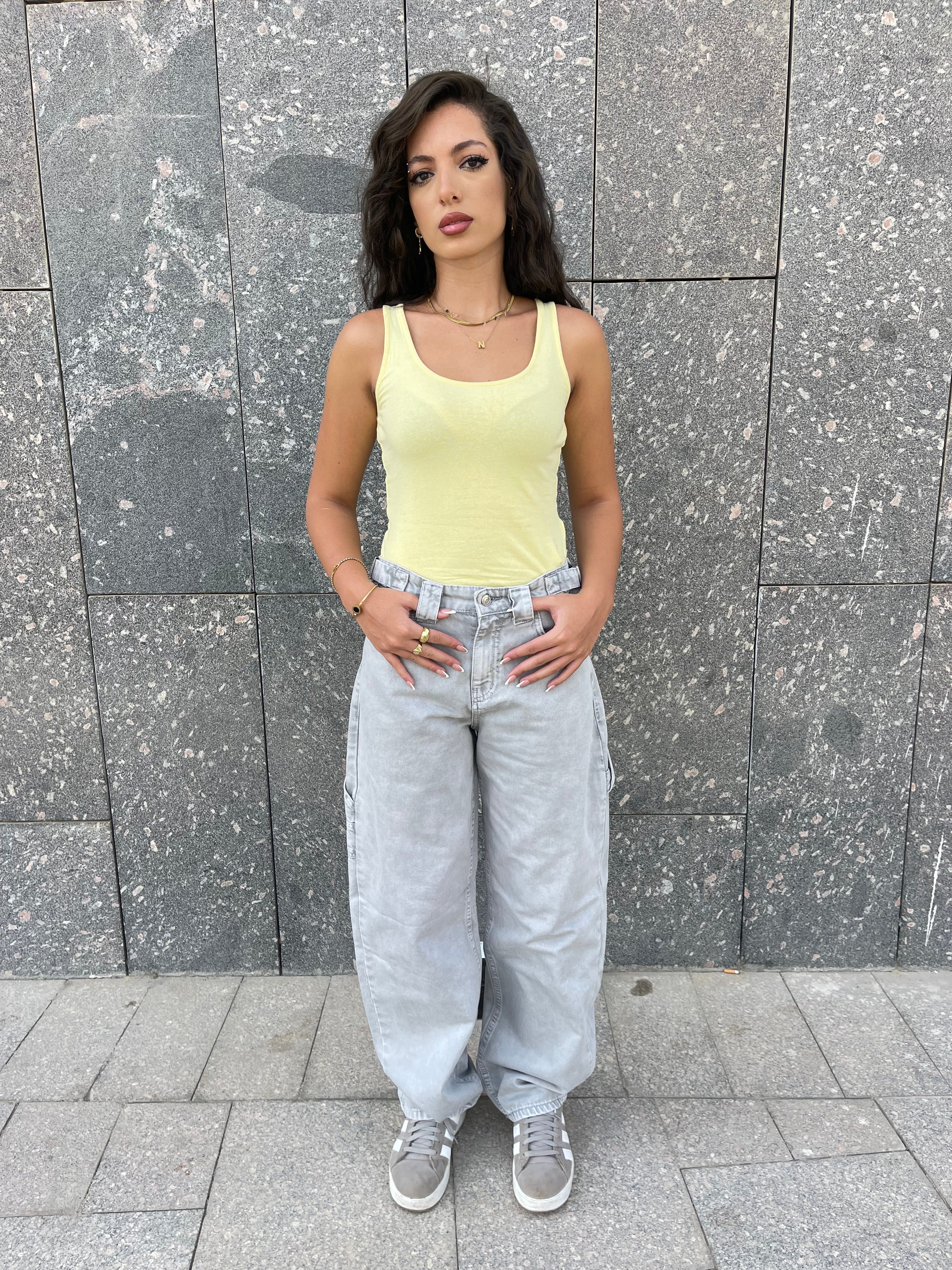 High-Waist Grey Skater Jeans