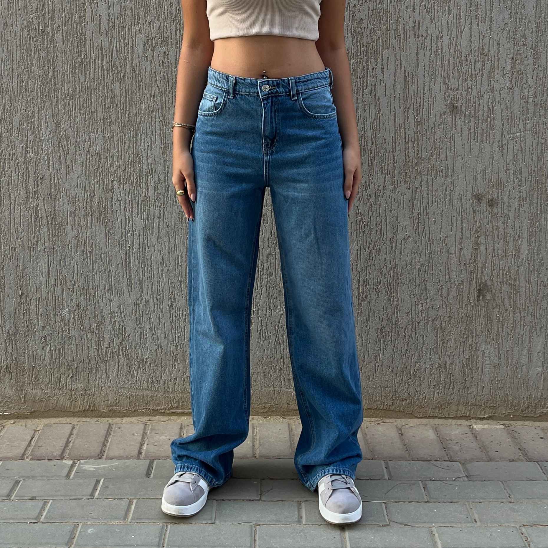 High-Waist Medium Wash Wide Leg Jeans