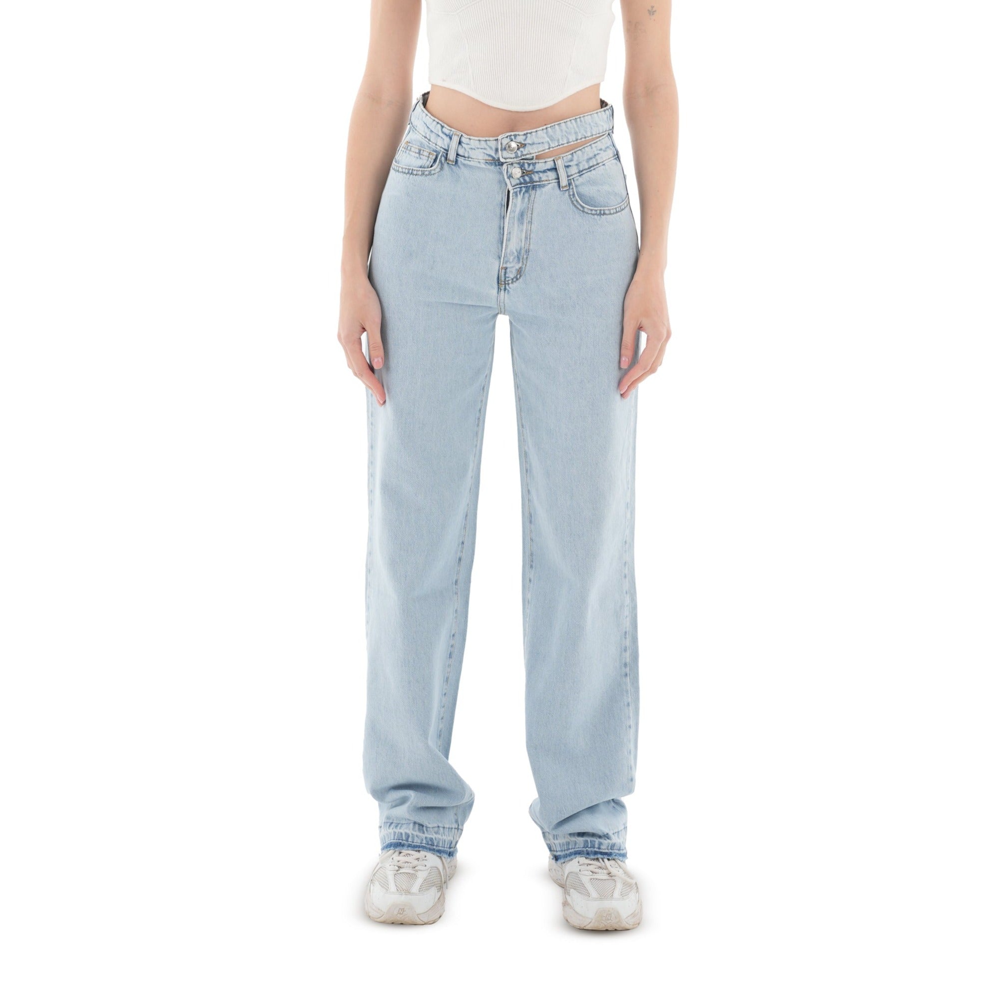 Double-Waist Light Wash Straight Leg Jeans - Lioroucci