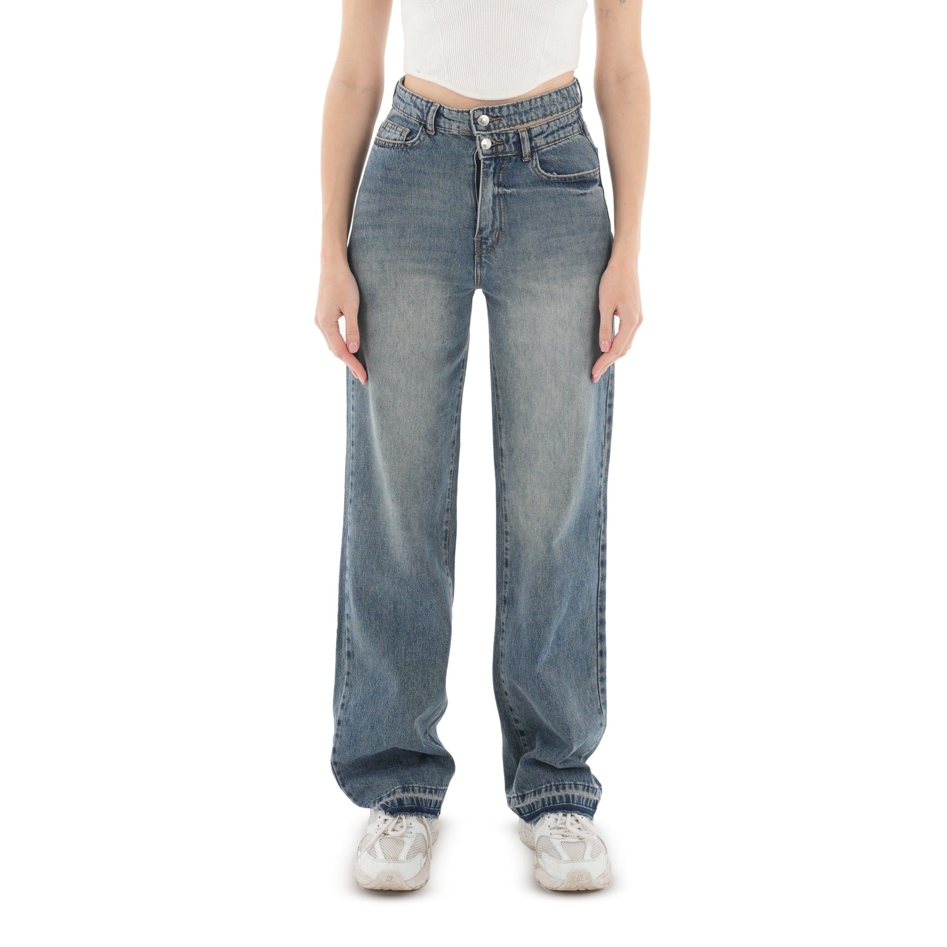 Double-Waist Dark Wash Straight Leg Jeans - Lioroucci