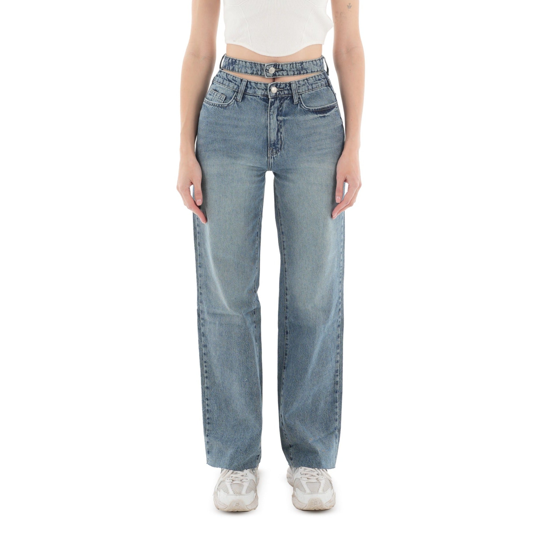 Double-Waist Dark Wash Straight Leg Jeans - Lioroucci