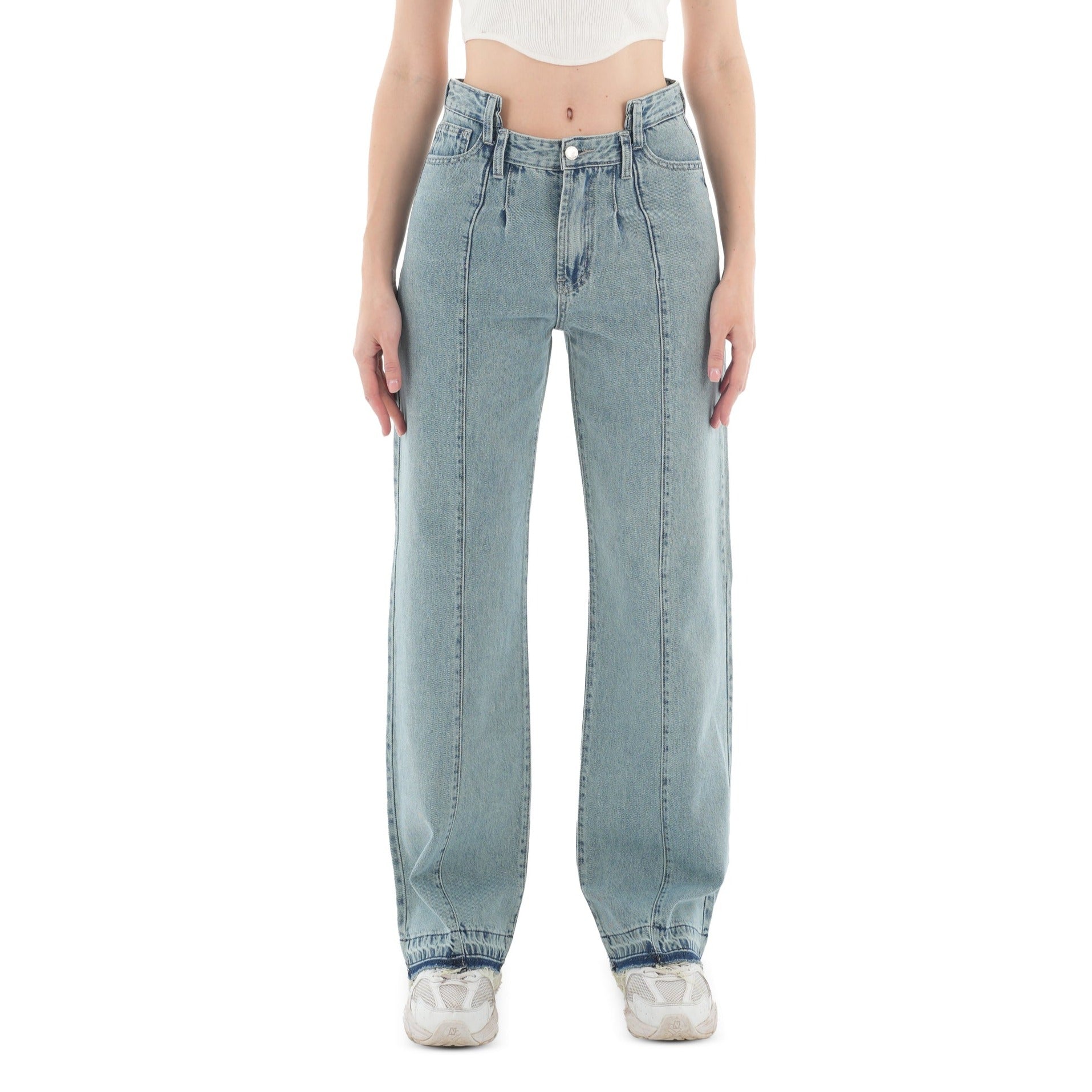 High-Waist Acid Wash Straight Leg Jeans - Lioroucci