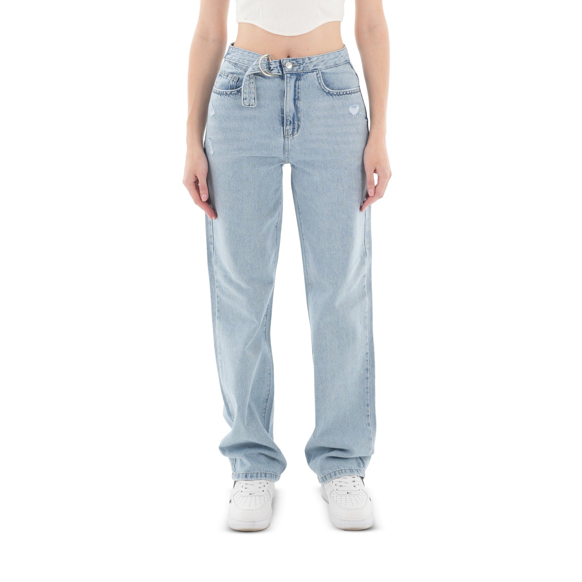 High-Waist Light Wash Straight Leg Jeans - Lioroucci