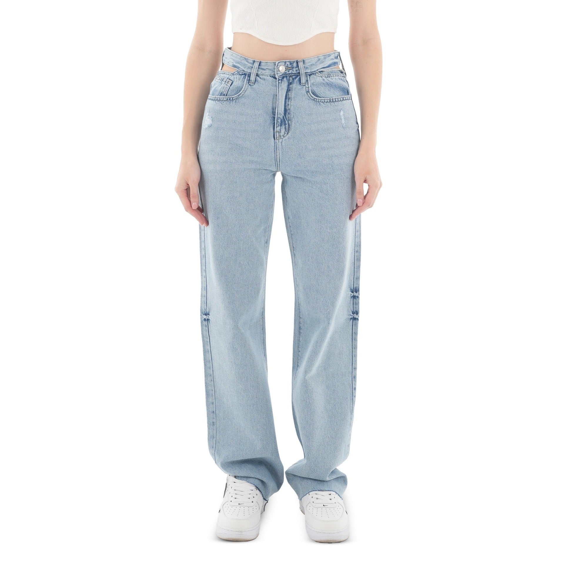 Double-Waist Light Wash Straight Leg Jeans - Lioroucci