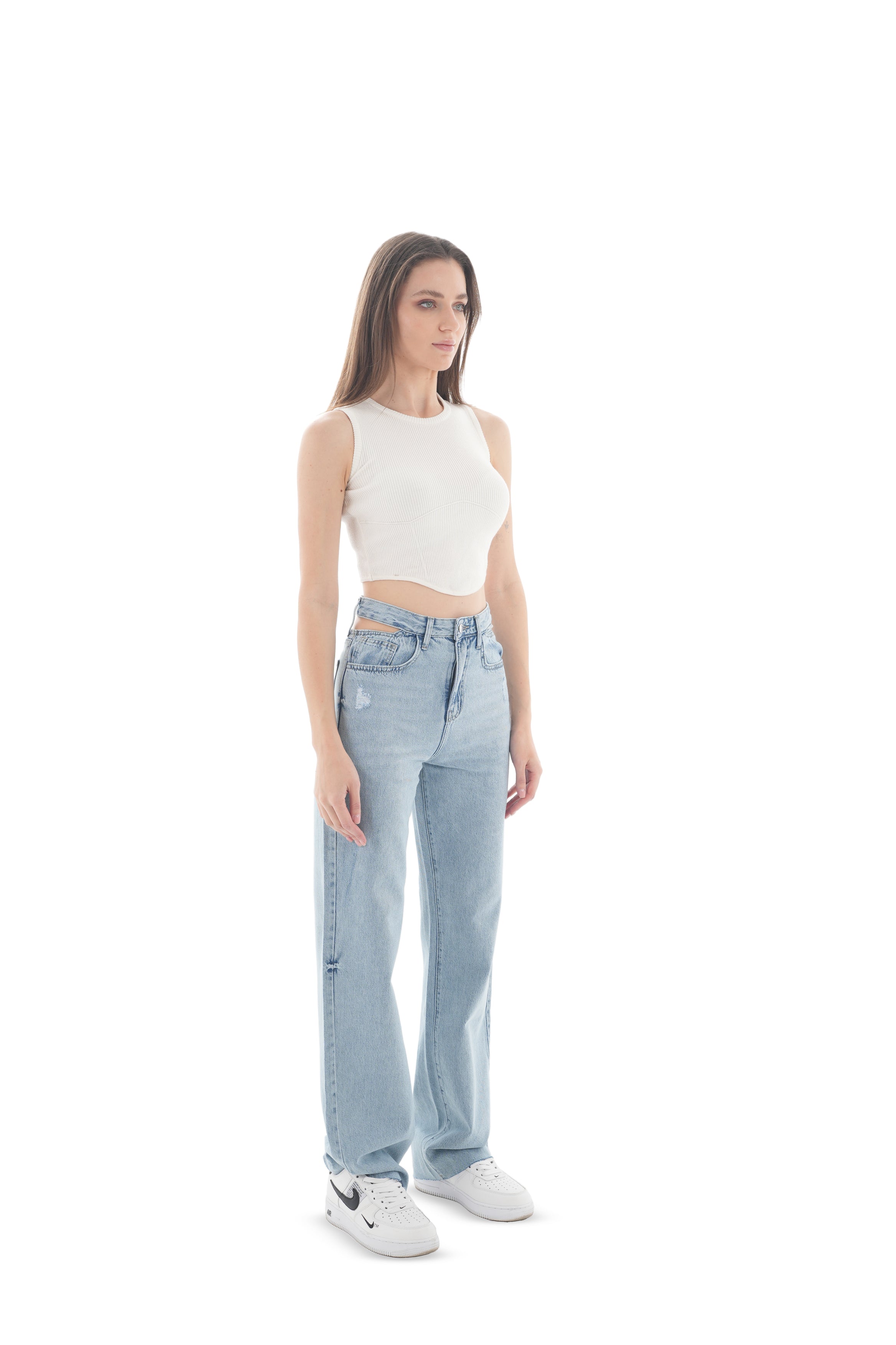 Double-Waist Light Wash Straight Leg Jeans - Lioroucci