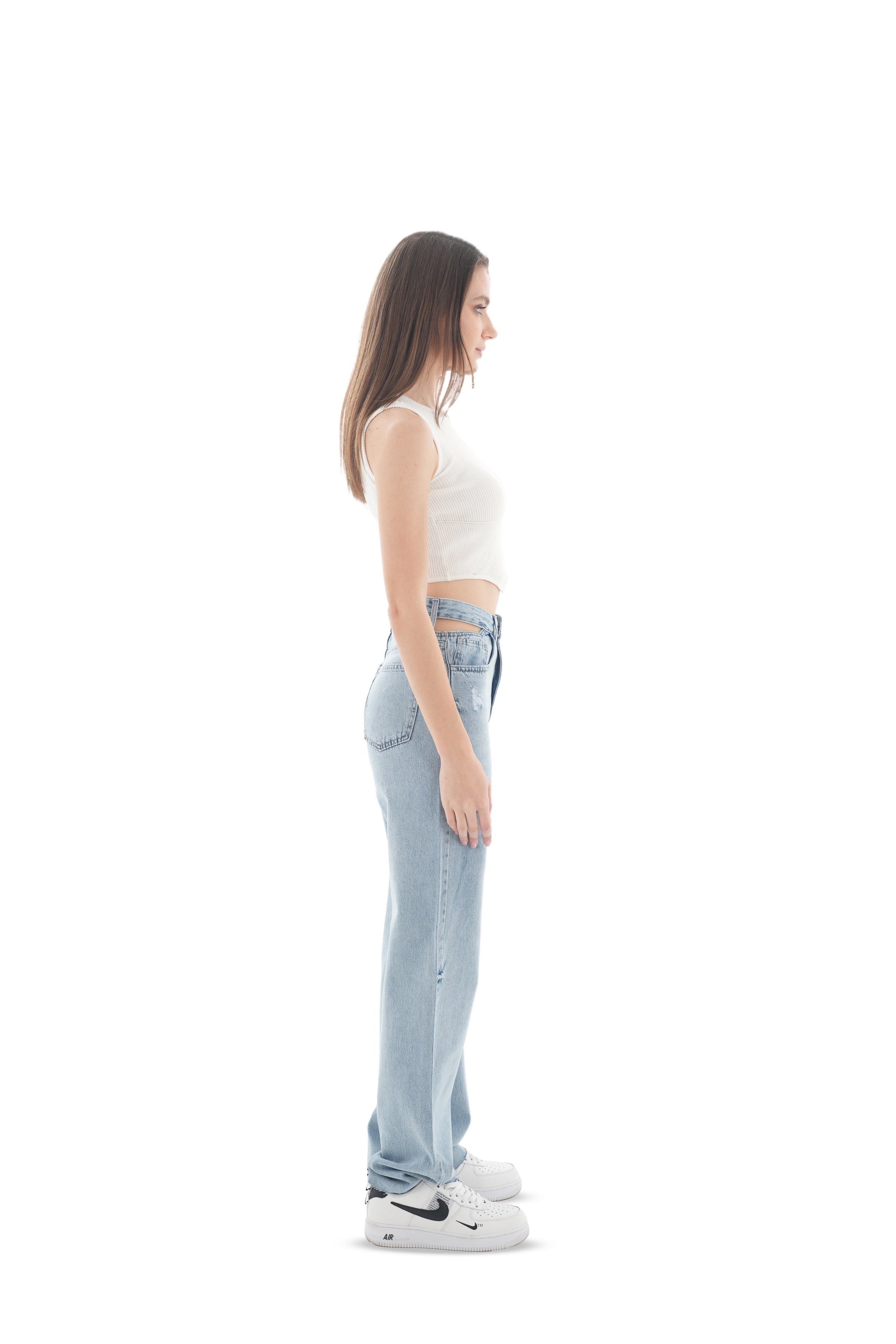 Double-Waist Light Wash Straight Leg Jeans - Lioroucci