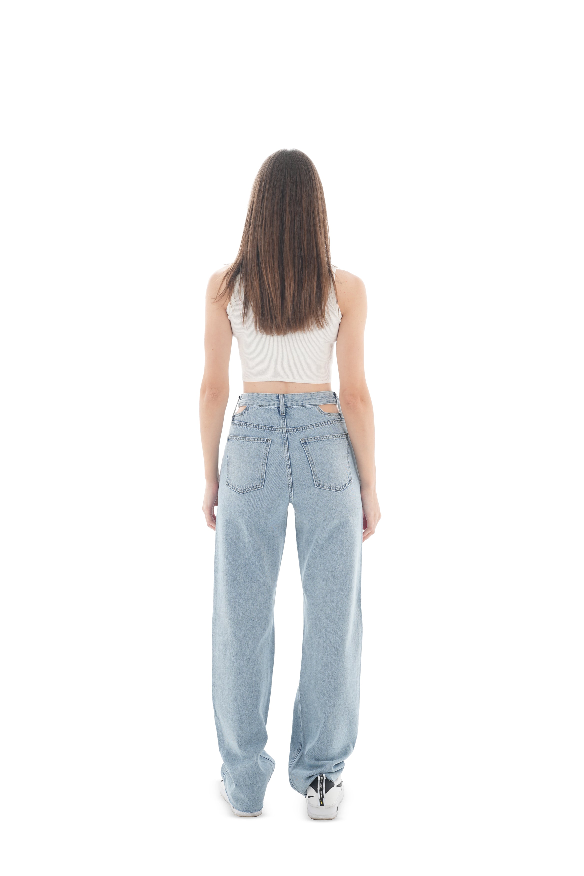 Double-Waist Light Wash Straight Leg Jeans - Lioroucci