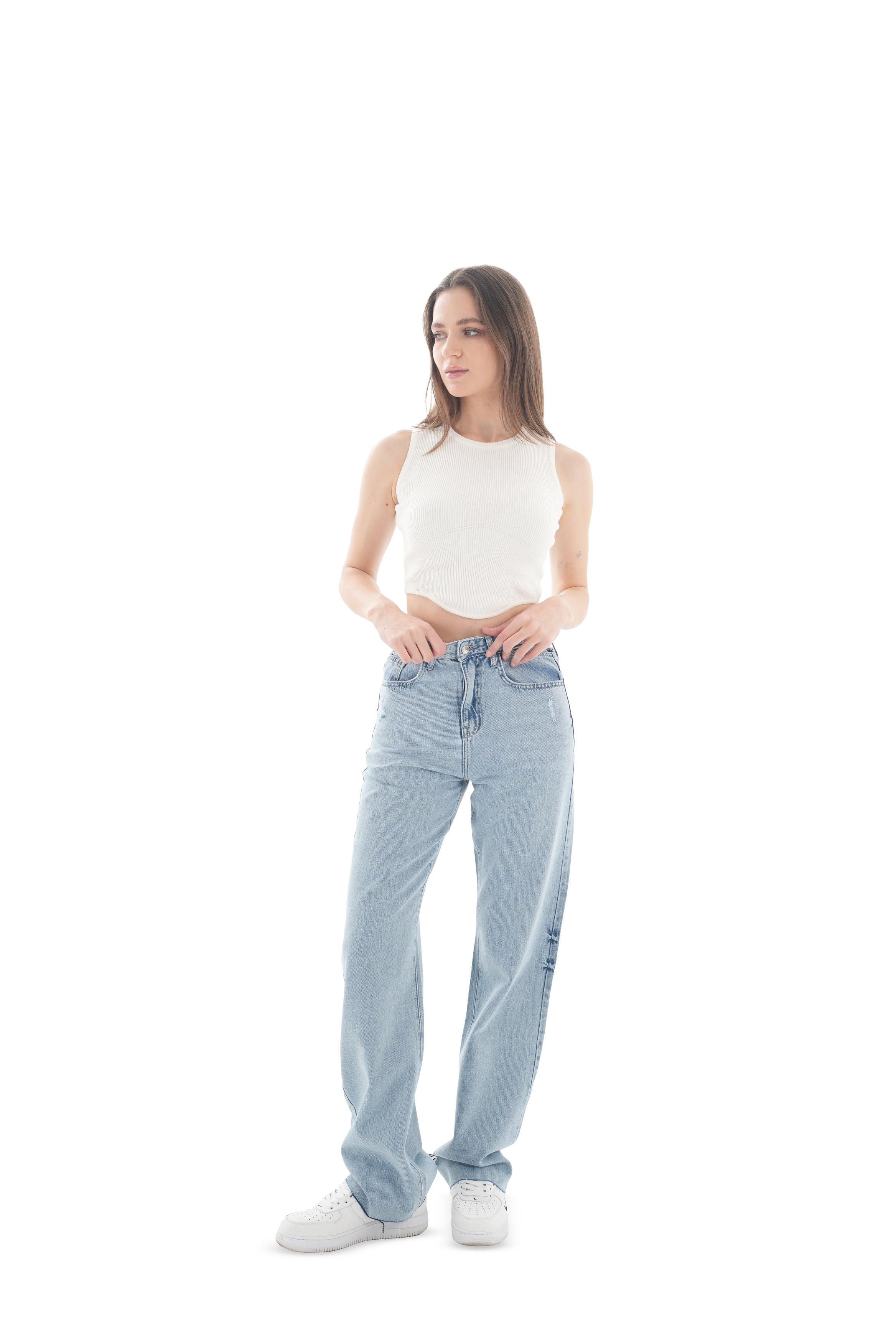 Double-Waist Light Wash Straight Leg Jeans - Lioroucci