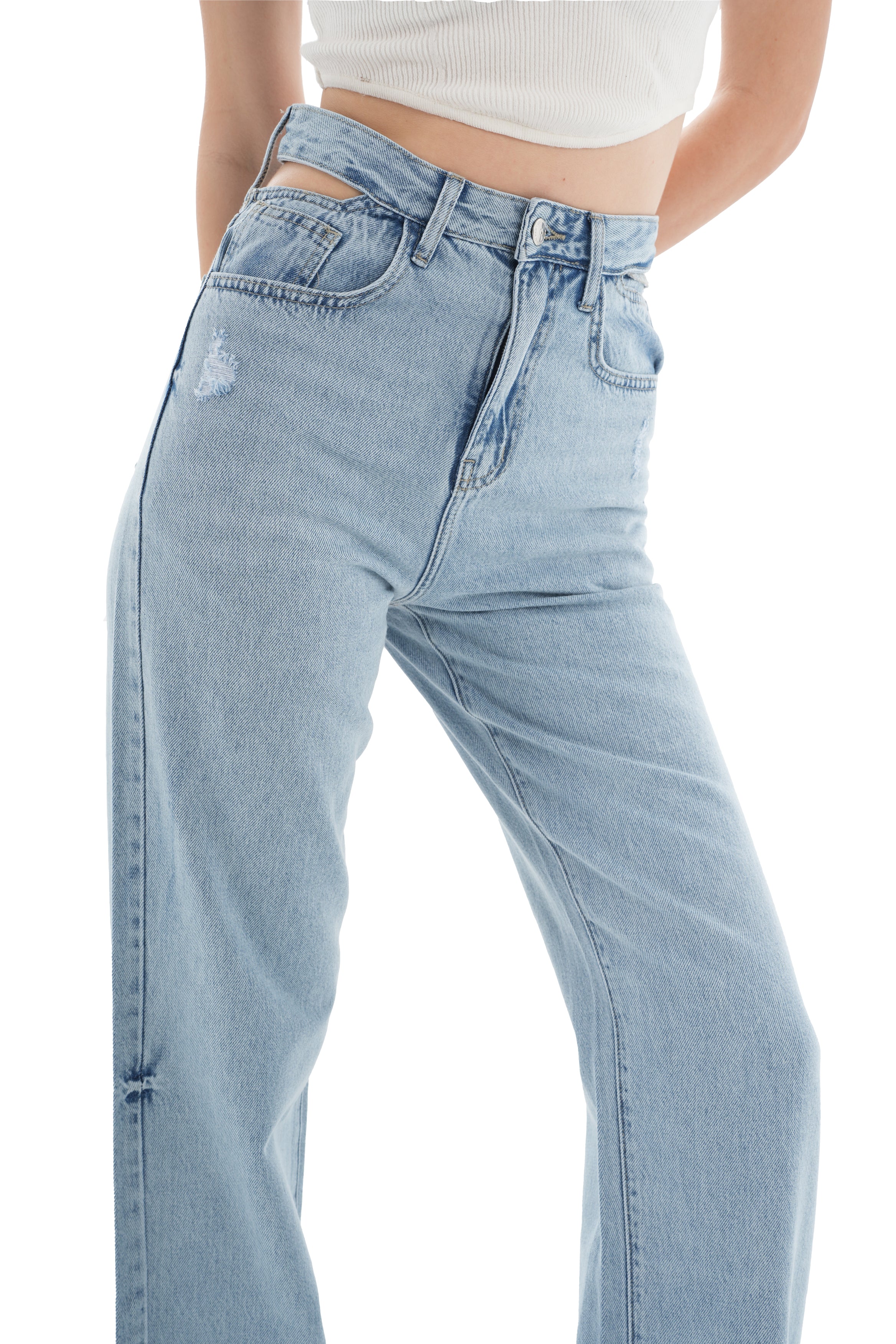 Double-Waist Light Wash Straight Leg Jeans - Lioroucci