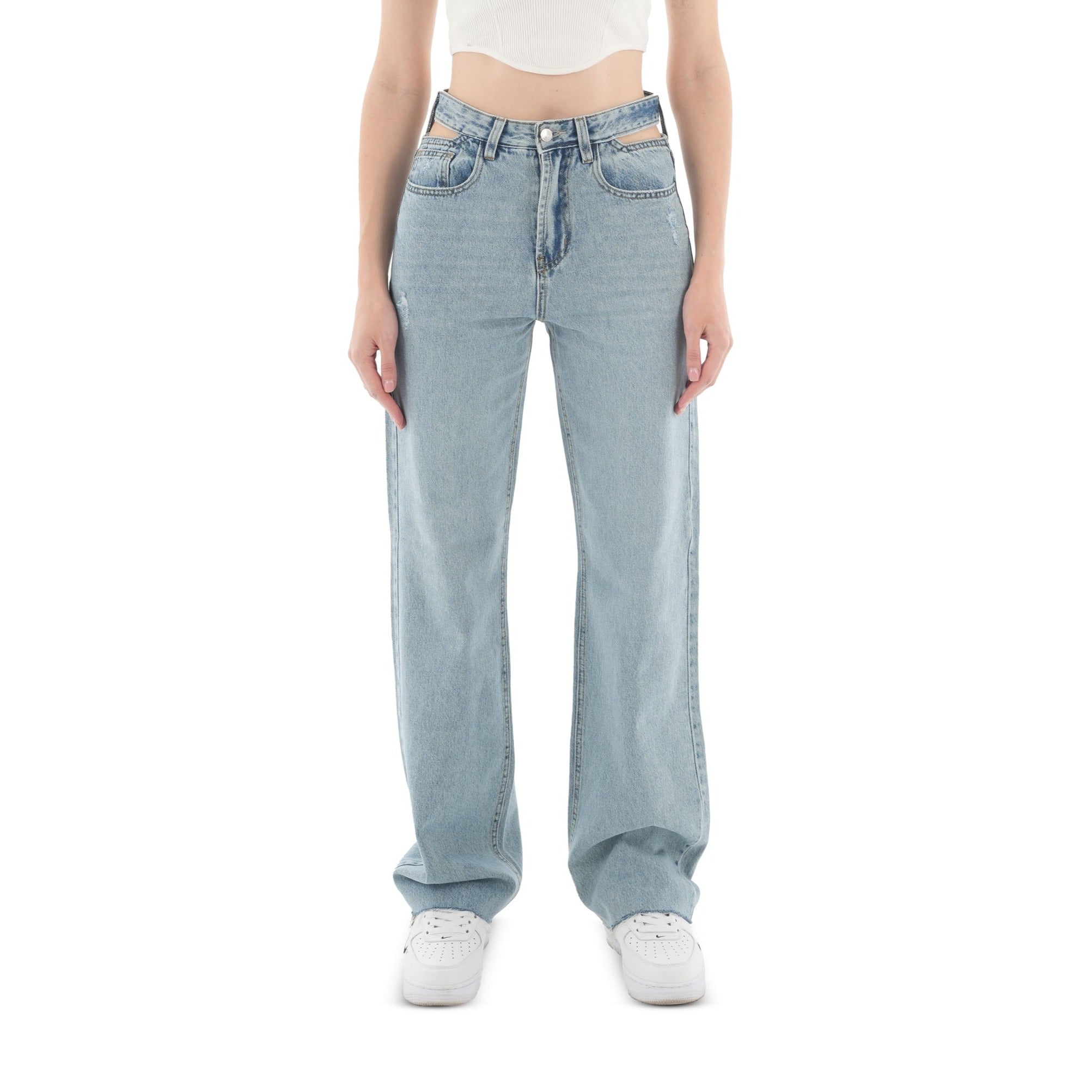 Double-Waist Acid Wash Straight Leg Jeans - Lioroucci