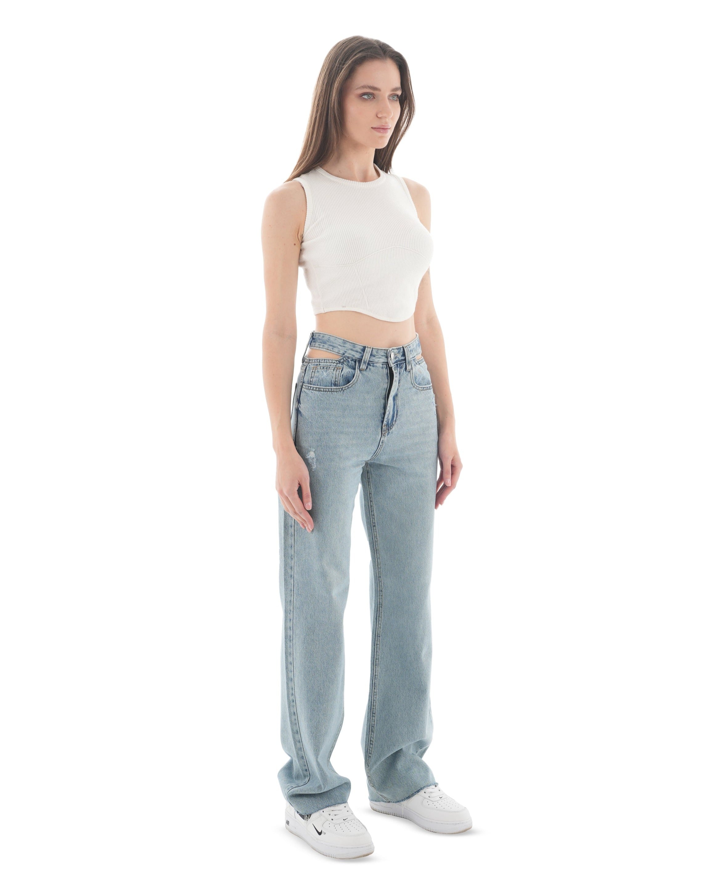 Double-Waist Acid Wash Straight Leg Jeans - Lioroucci