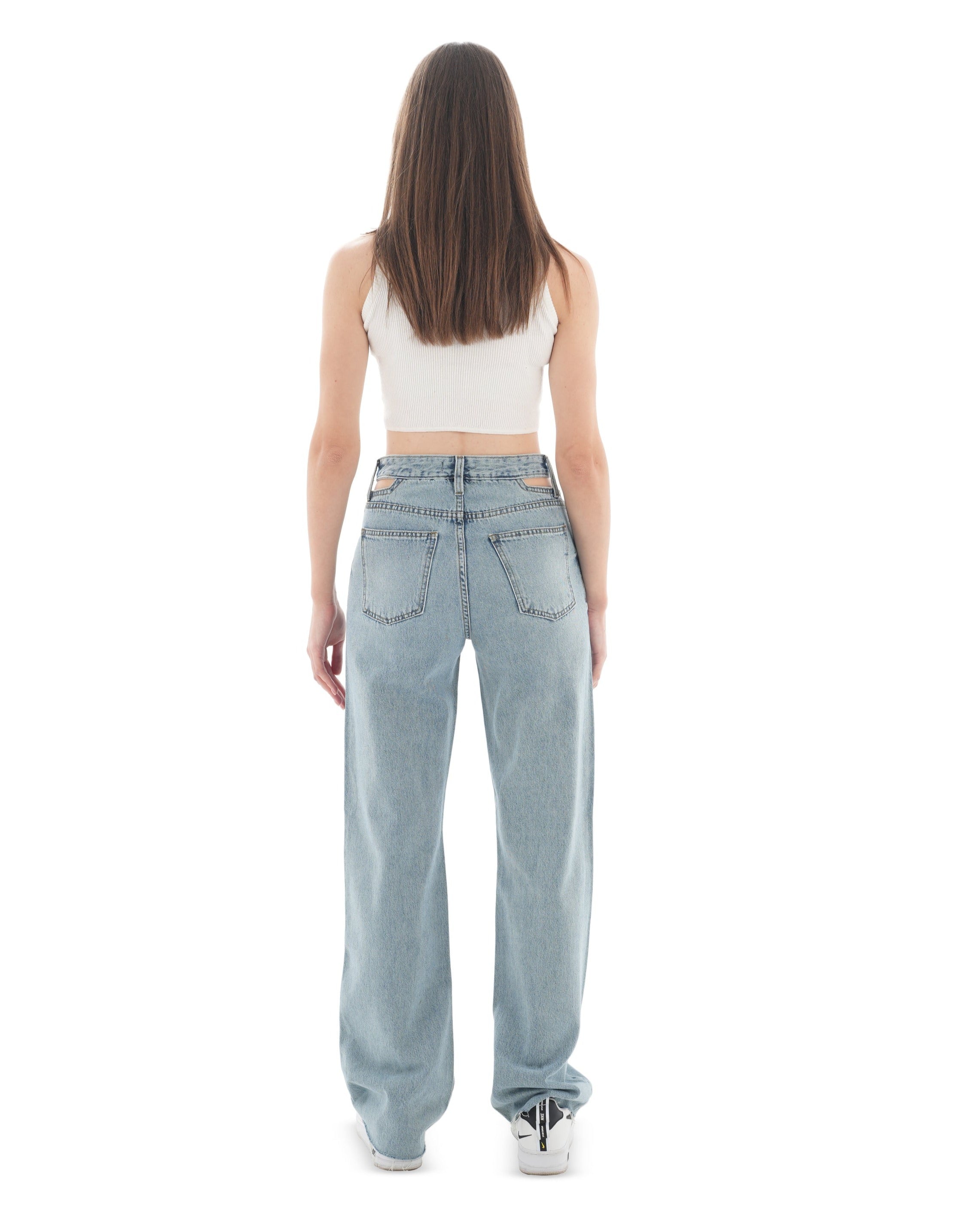 Double-Waist Acid Wash Straight Leg Jeans - Lioroucci