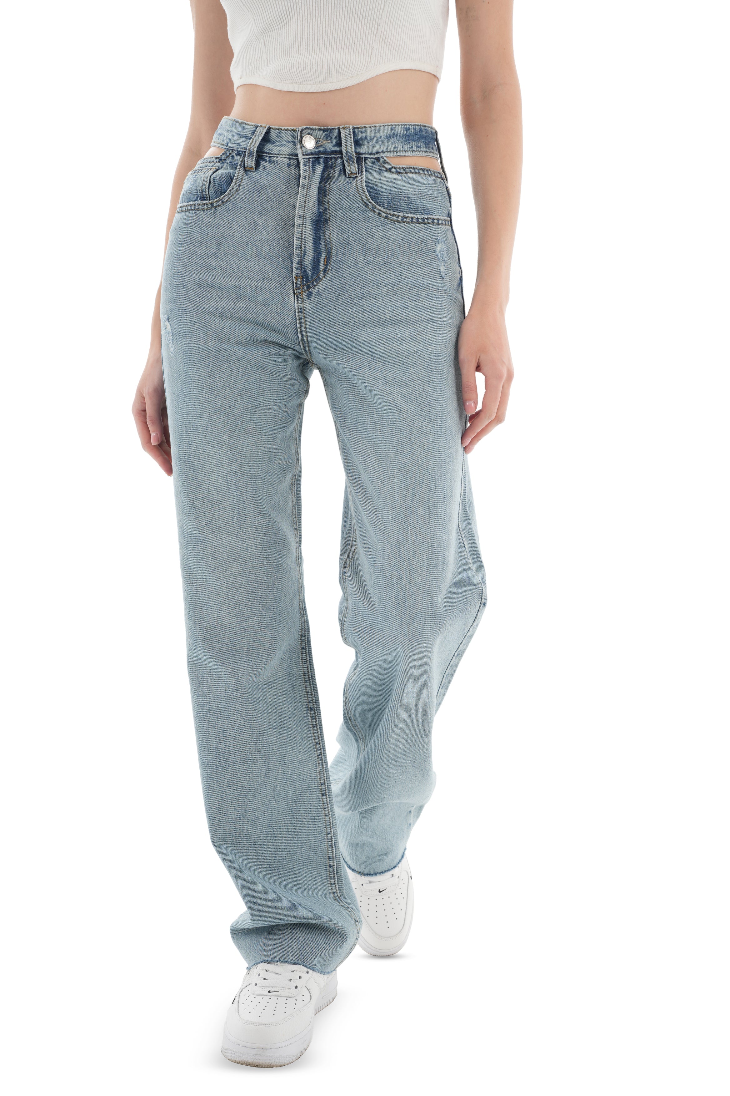 Double-Waist Acid Wash Straight Leg Jeans - Lioroucci