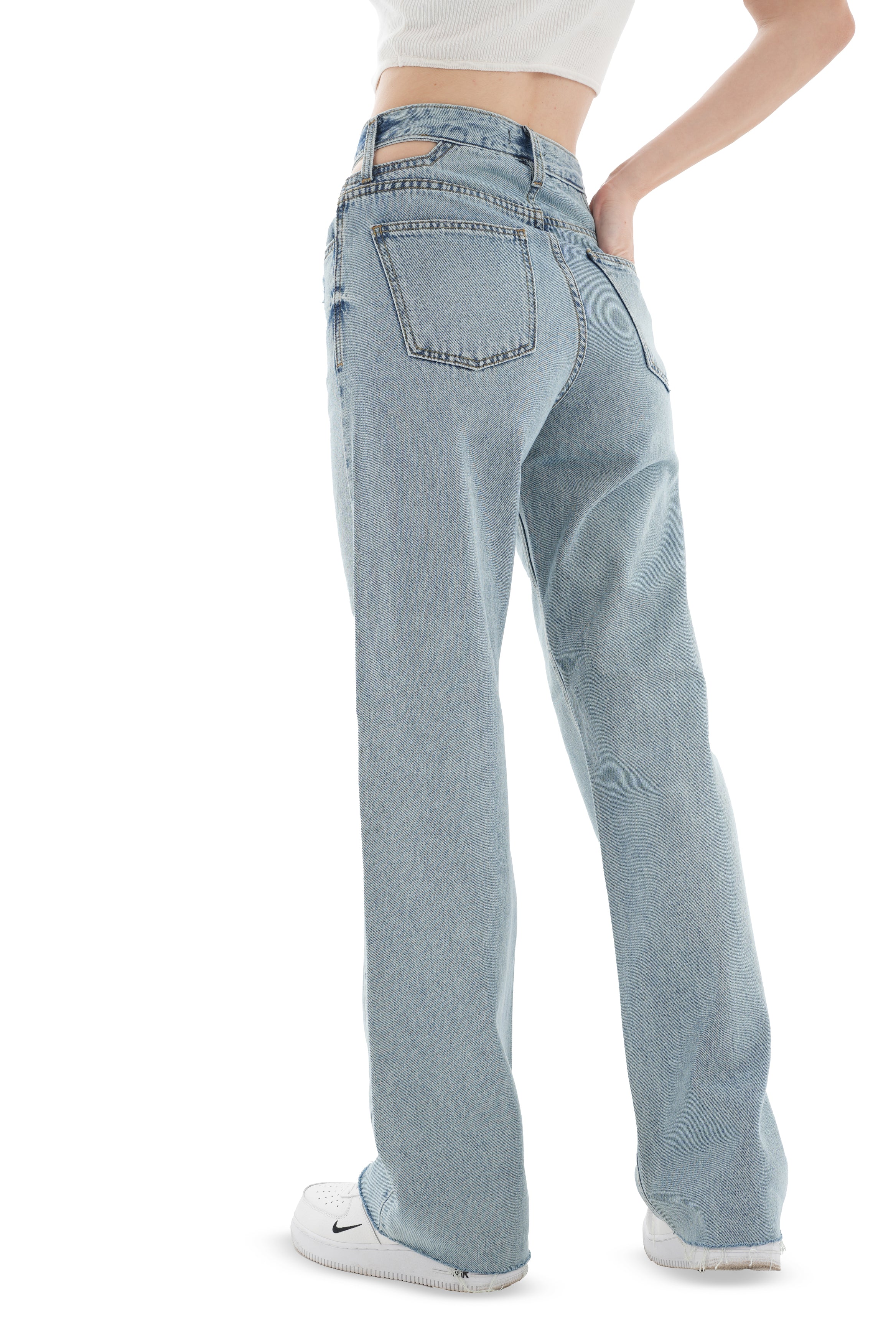 Double-Waist Acid Wash Straight Leg Jeans - Lioroucci