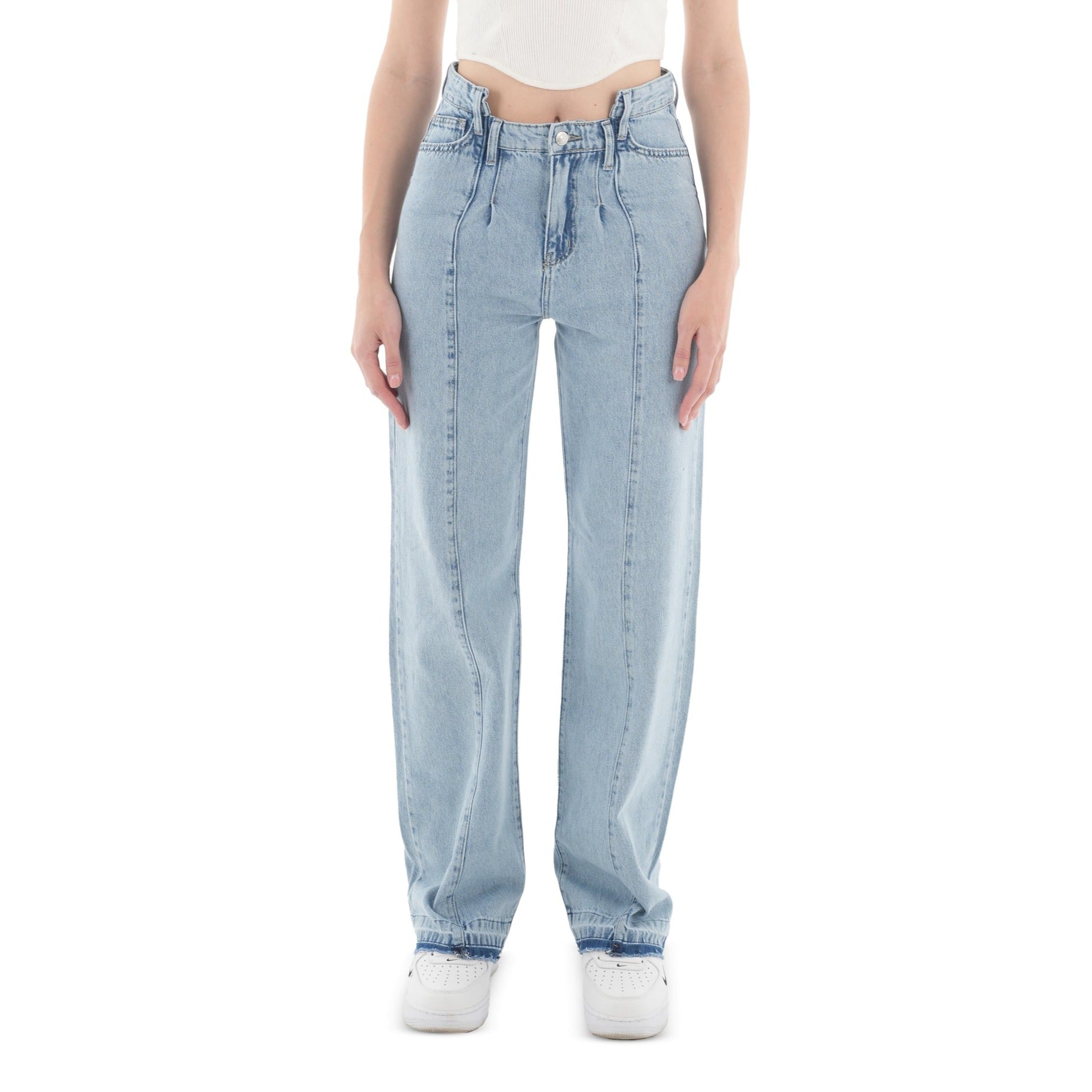 High-Waist Light Wash Straight Leg Jeans - Lioroucci