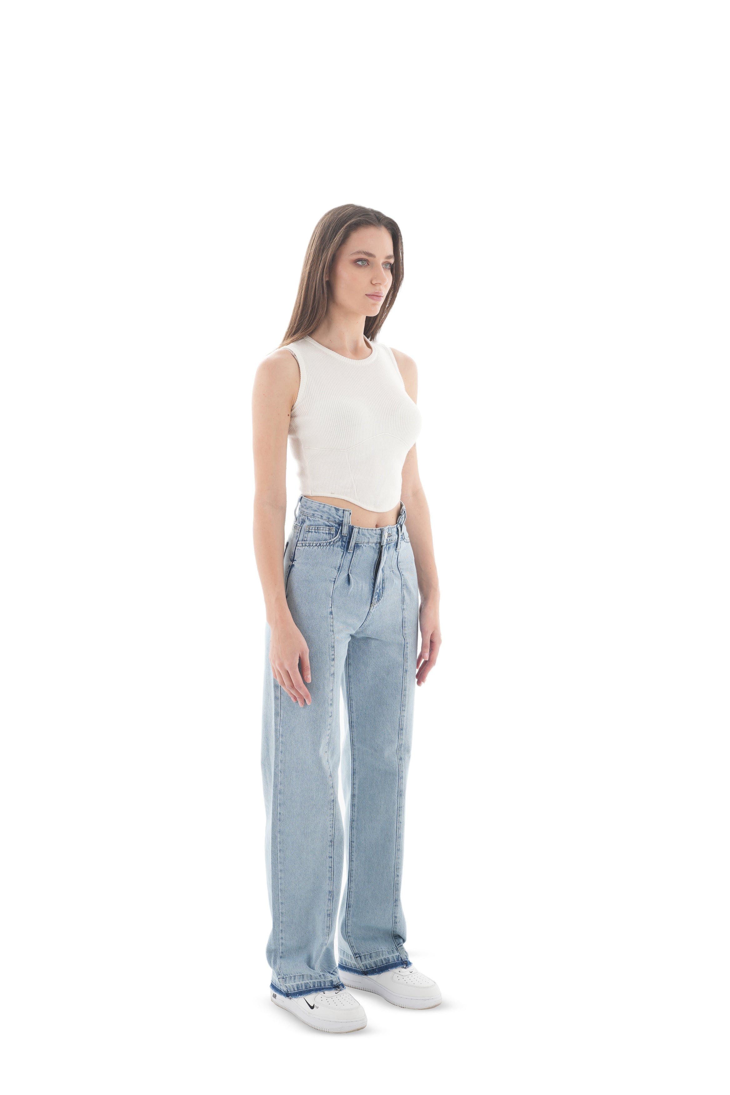 High-Waist Light Wash Straight Leg Jeans - Lioroucci