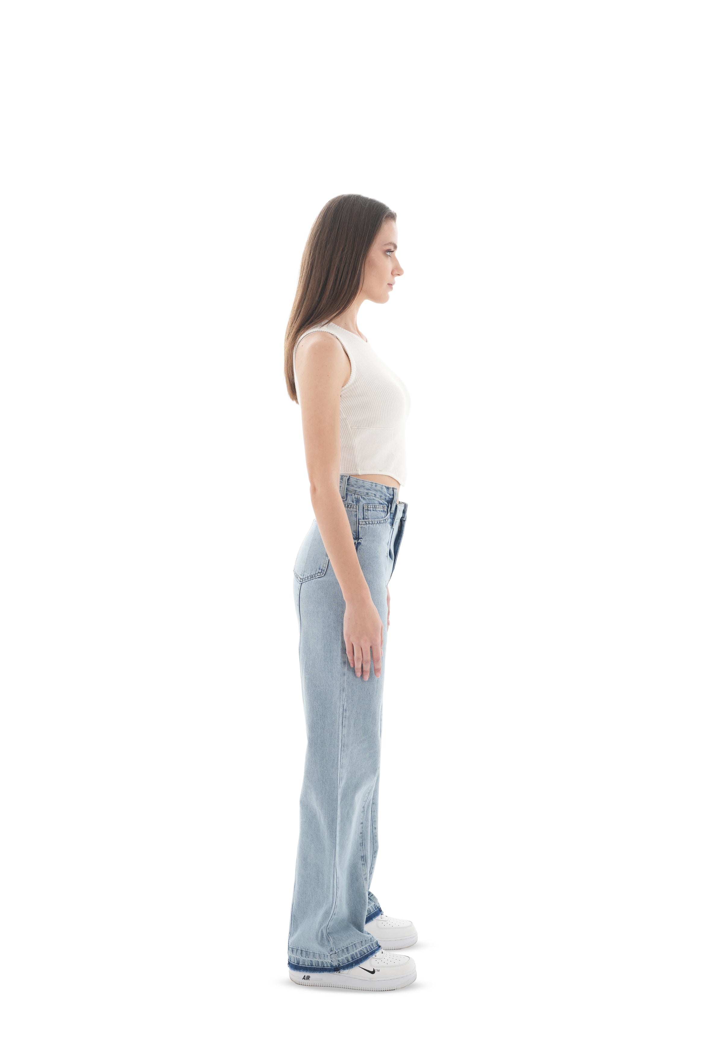 High-Waist Light Wash Straight Leg Jeans - Lioroucci