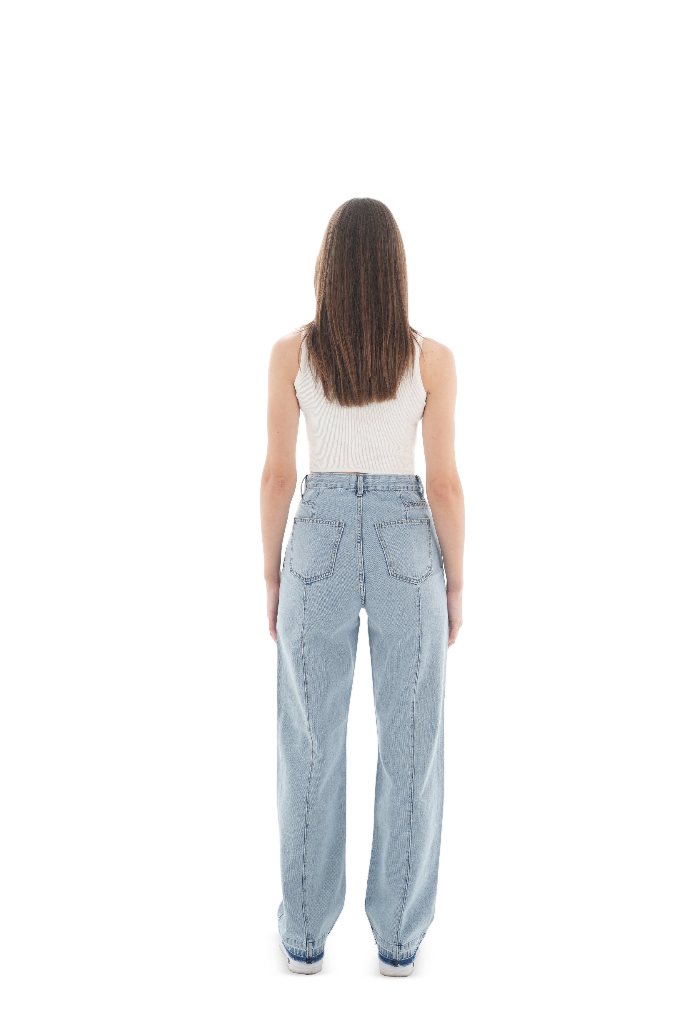 High-Waist Light Wash Straight Leg Jeans - Lioroucci