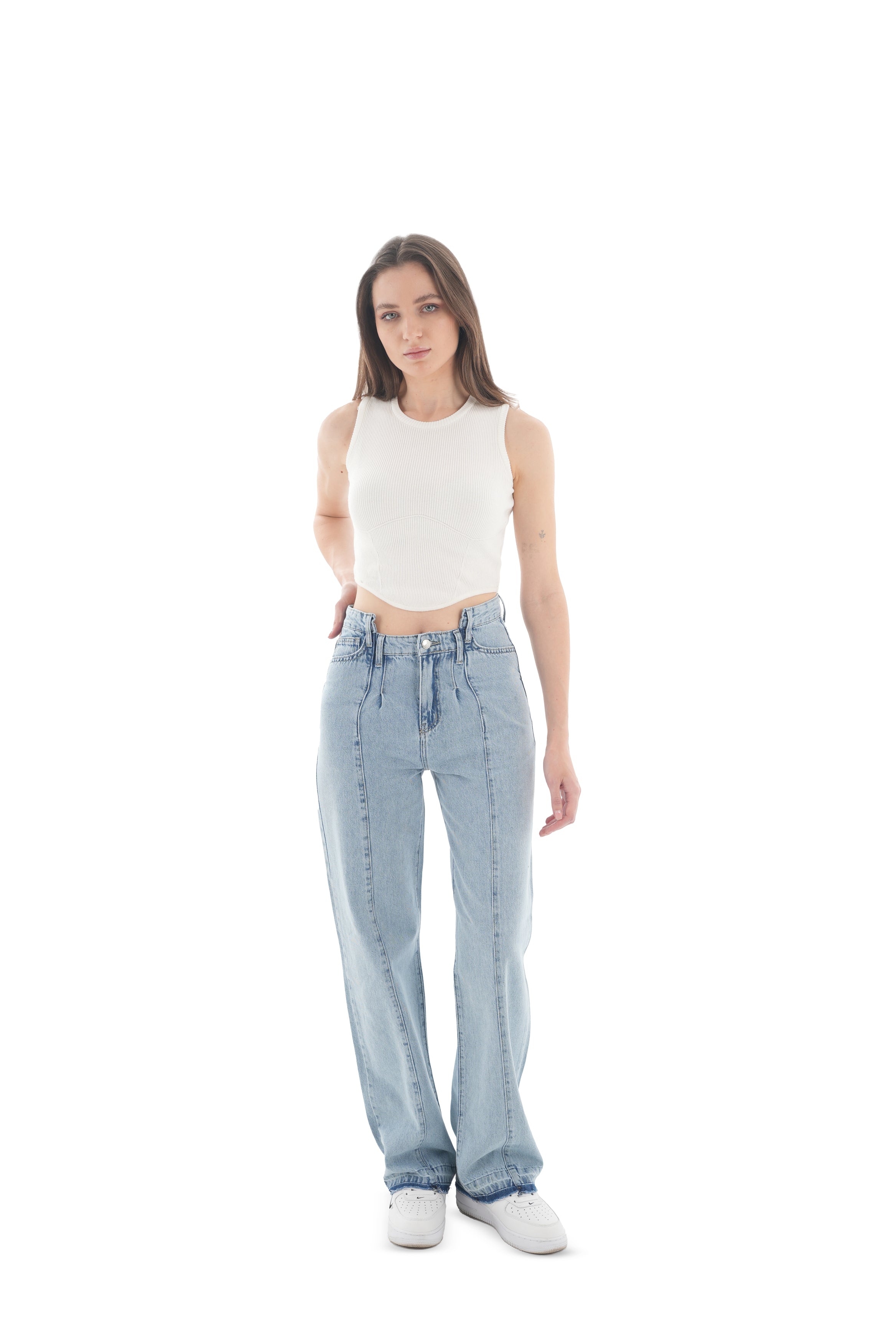 High-Waist Light Wash Straight Leg Jeans - Lioroucci