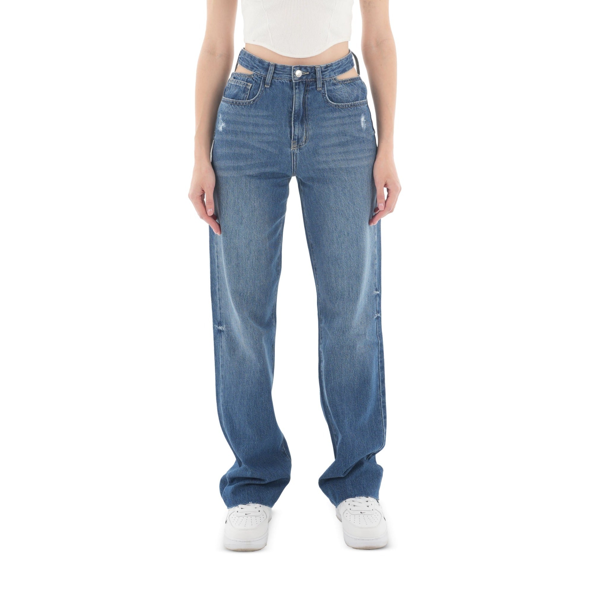 Double-Waist Dark Wash Straight Leg Jeans