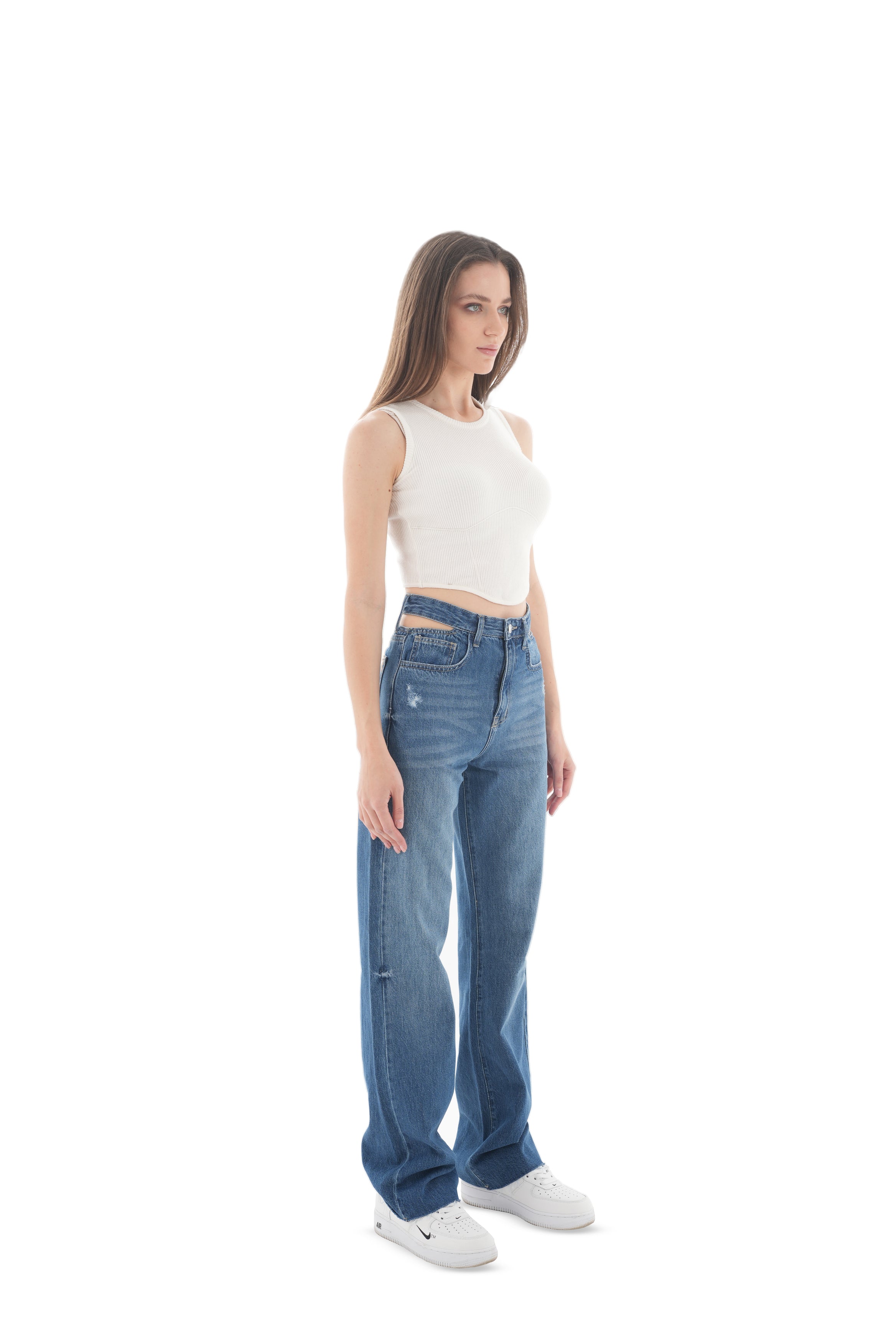 Double-Waist Dark Wash Straight Leg Jeans