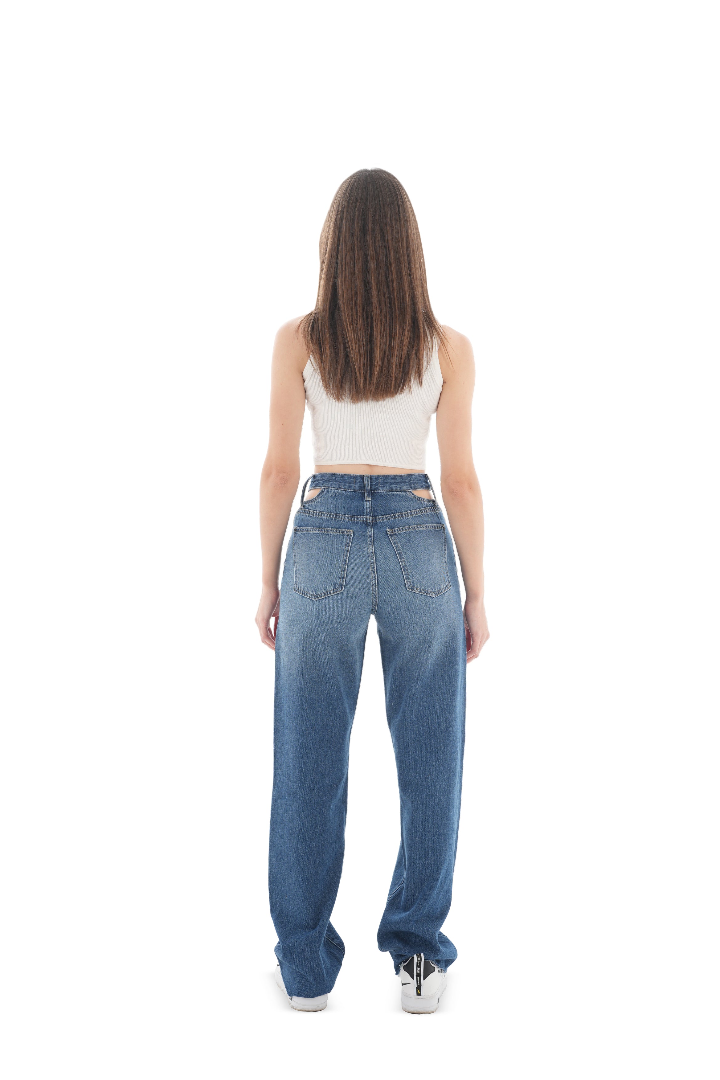 Double-Waist Dark Wash Straight Leg Jeans