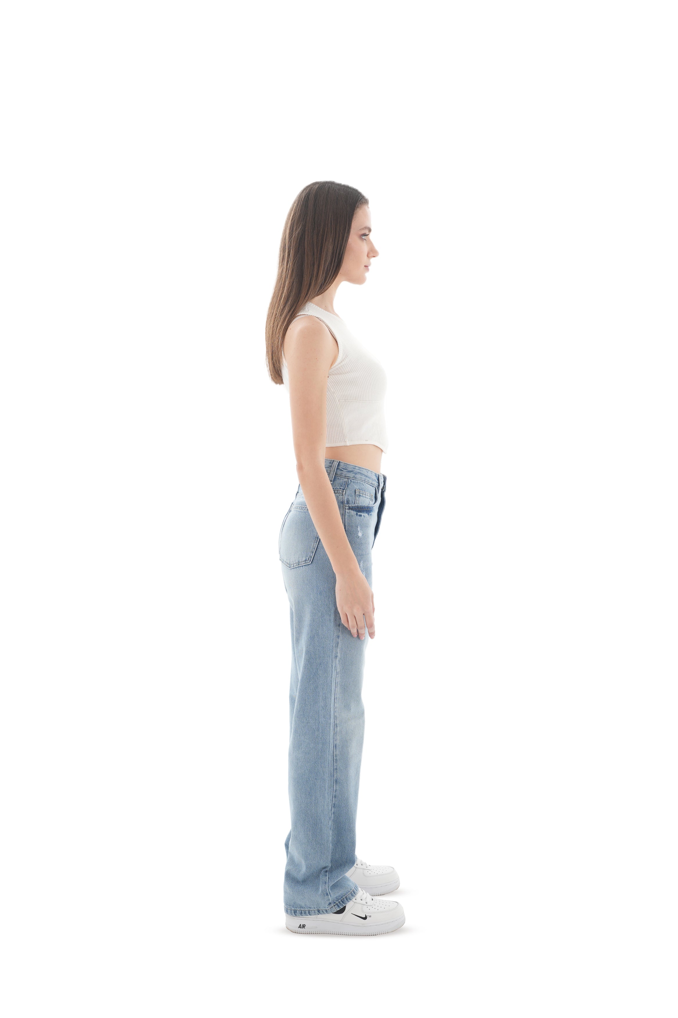 Double-Waist LIght Wash Ripped Straight Leg Jeans - Lioroucci