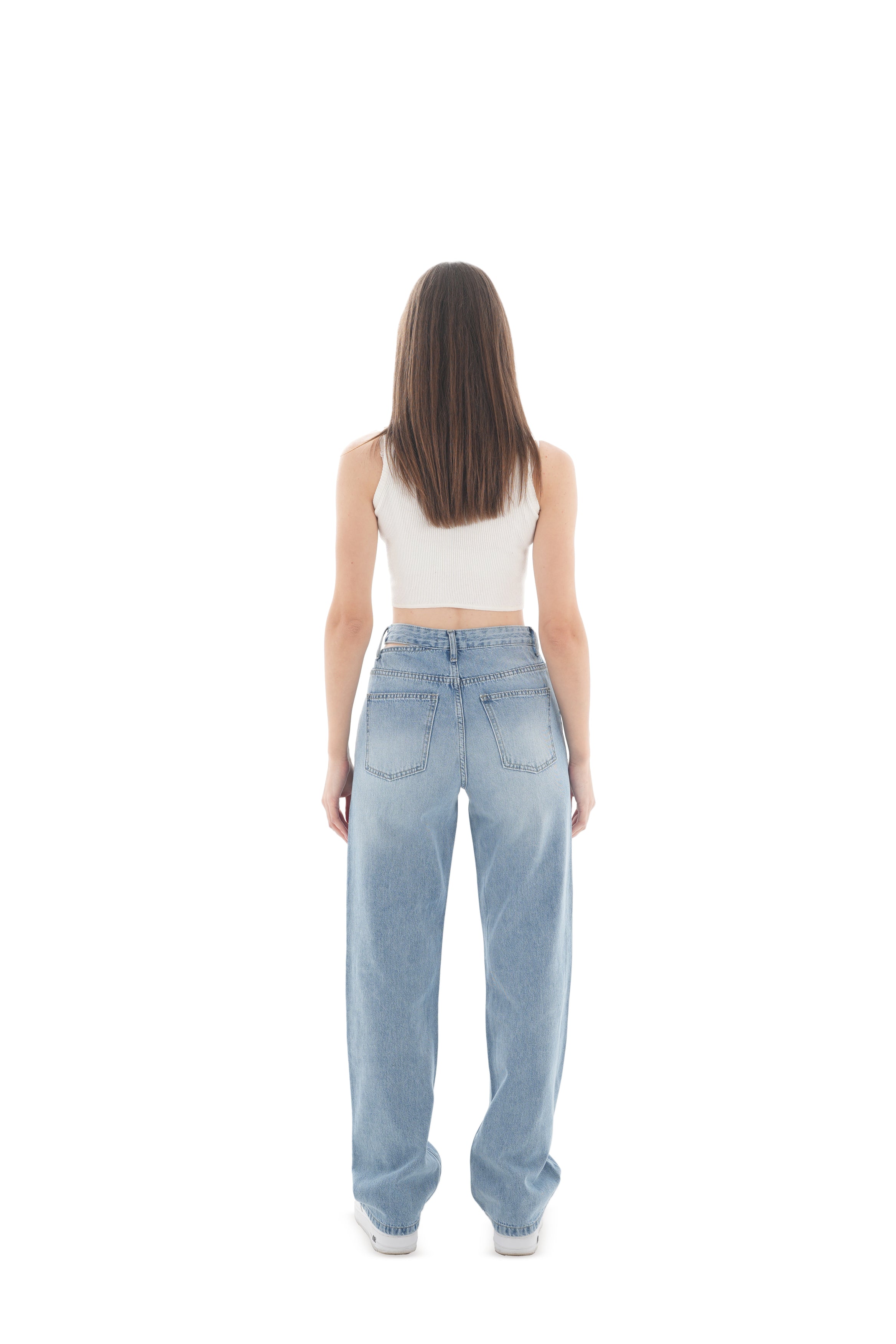 Double-Waist LIght Wash Ripped Straight Leg Jeans - Lioroucci