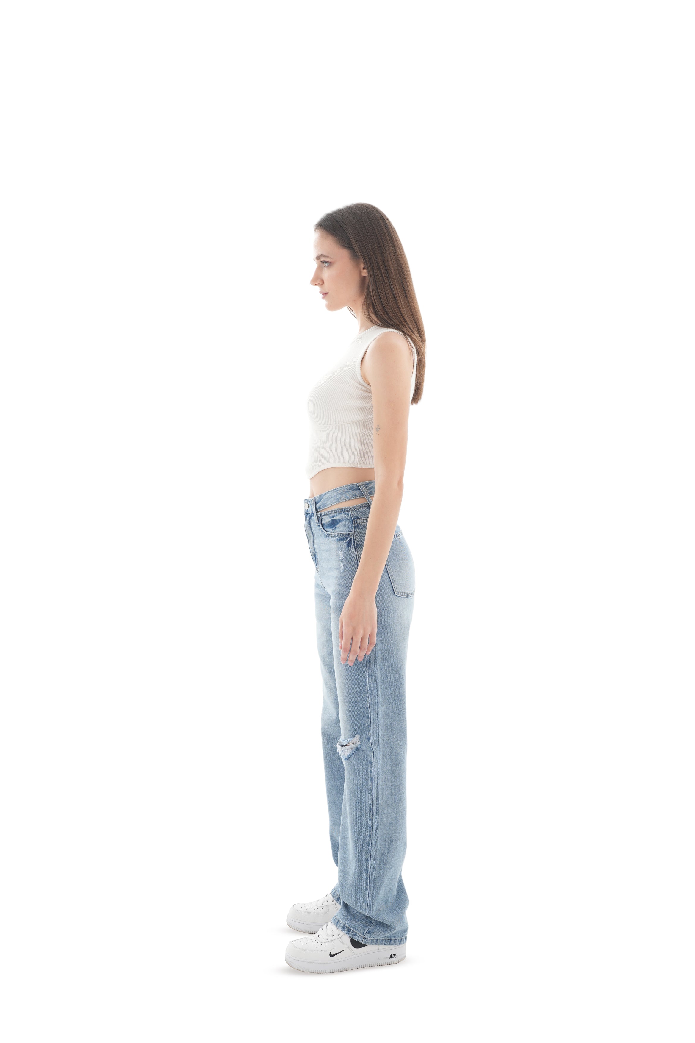 Double-Waist LIght Wash Ripped Straight Leg Jeans - Lioroucci