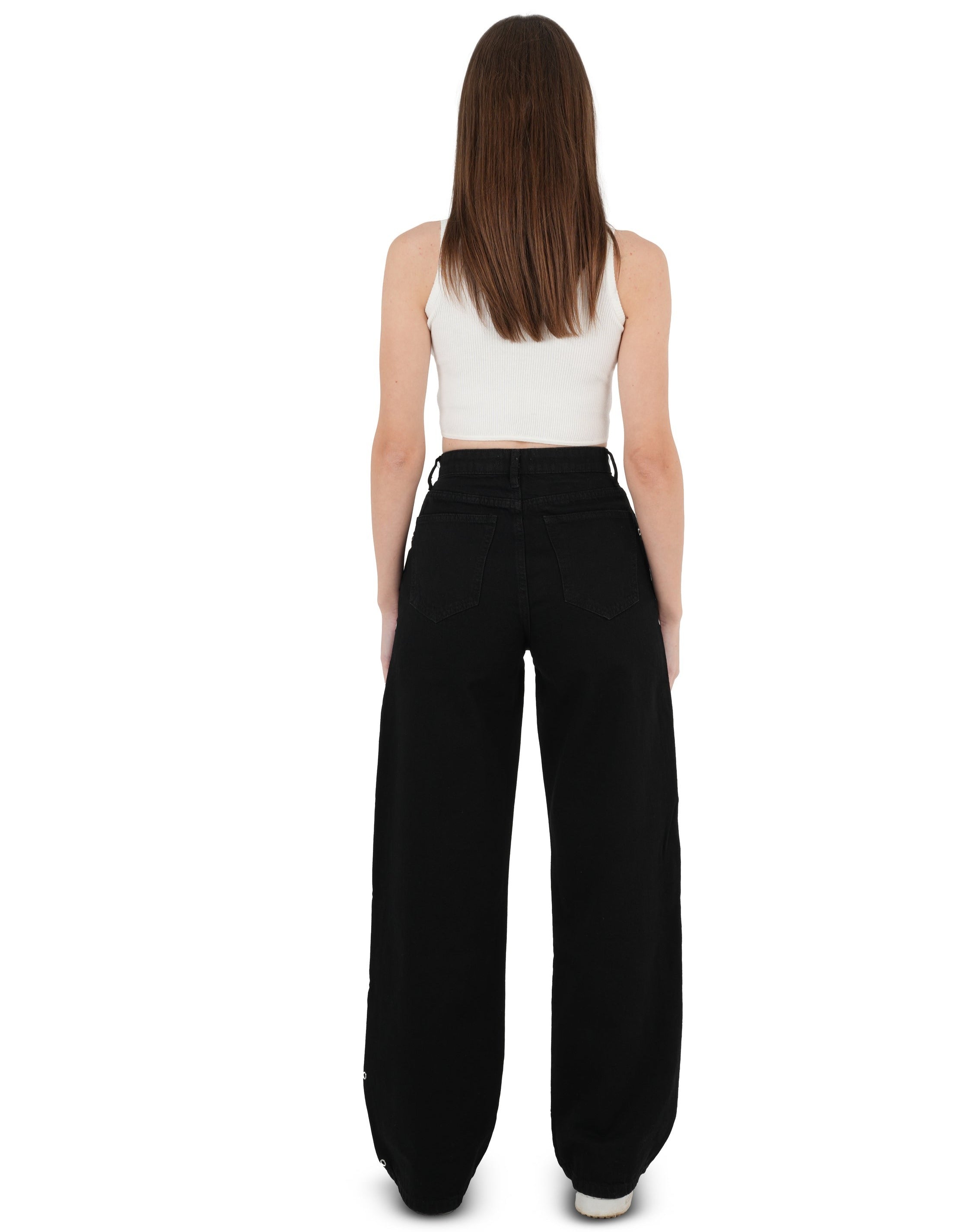 High-waist Black Side Snap Button Wide Leg Jeans - Lioroucci