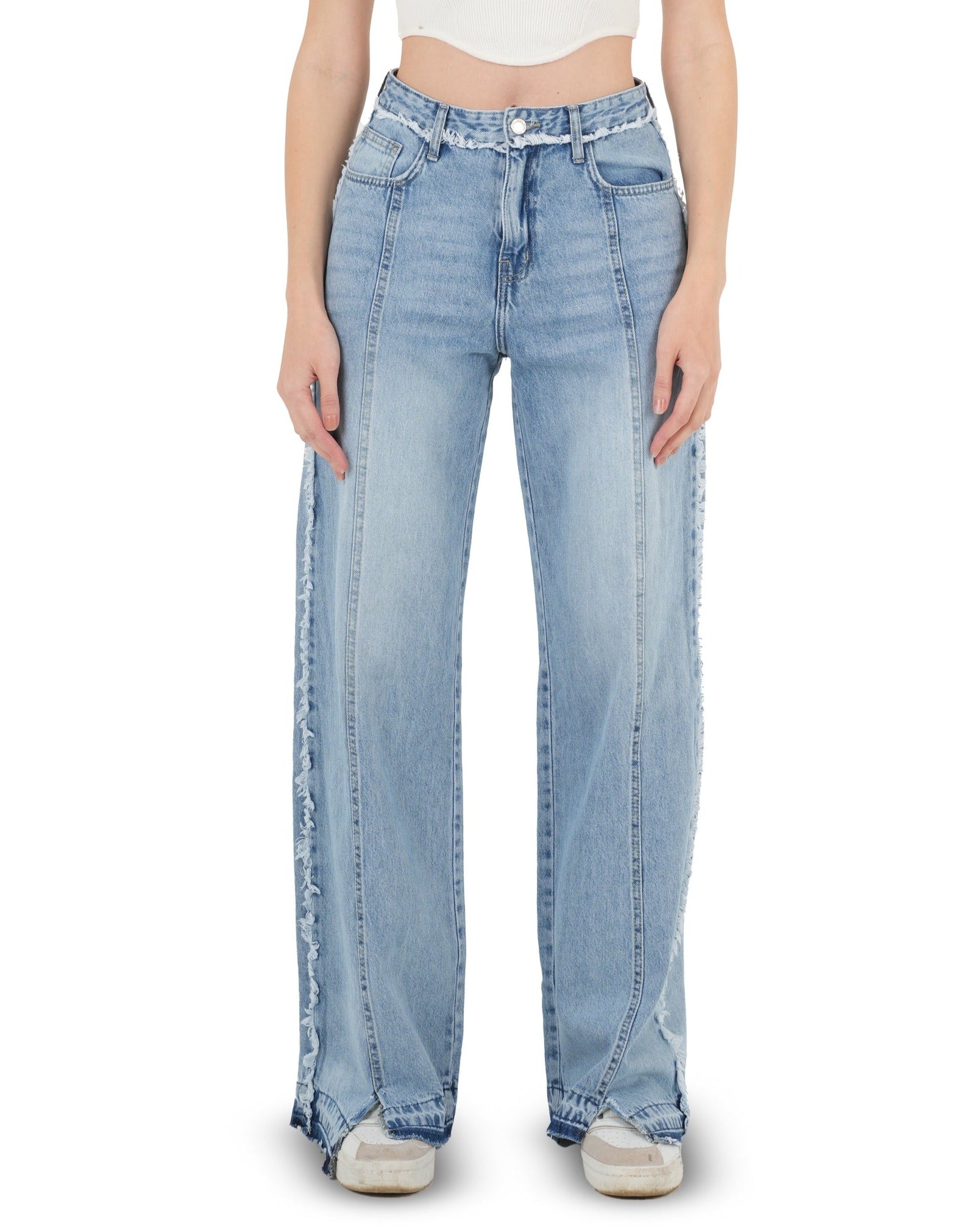 High-Waist Medium Wash Wide Leg Jeans - Lioroucci