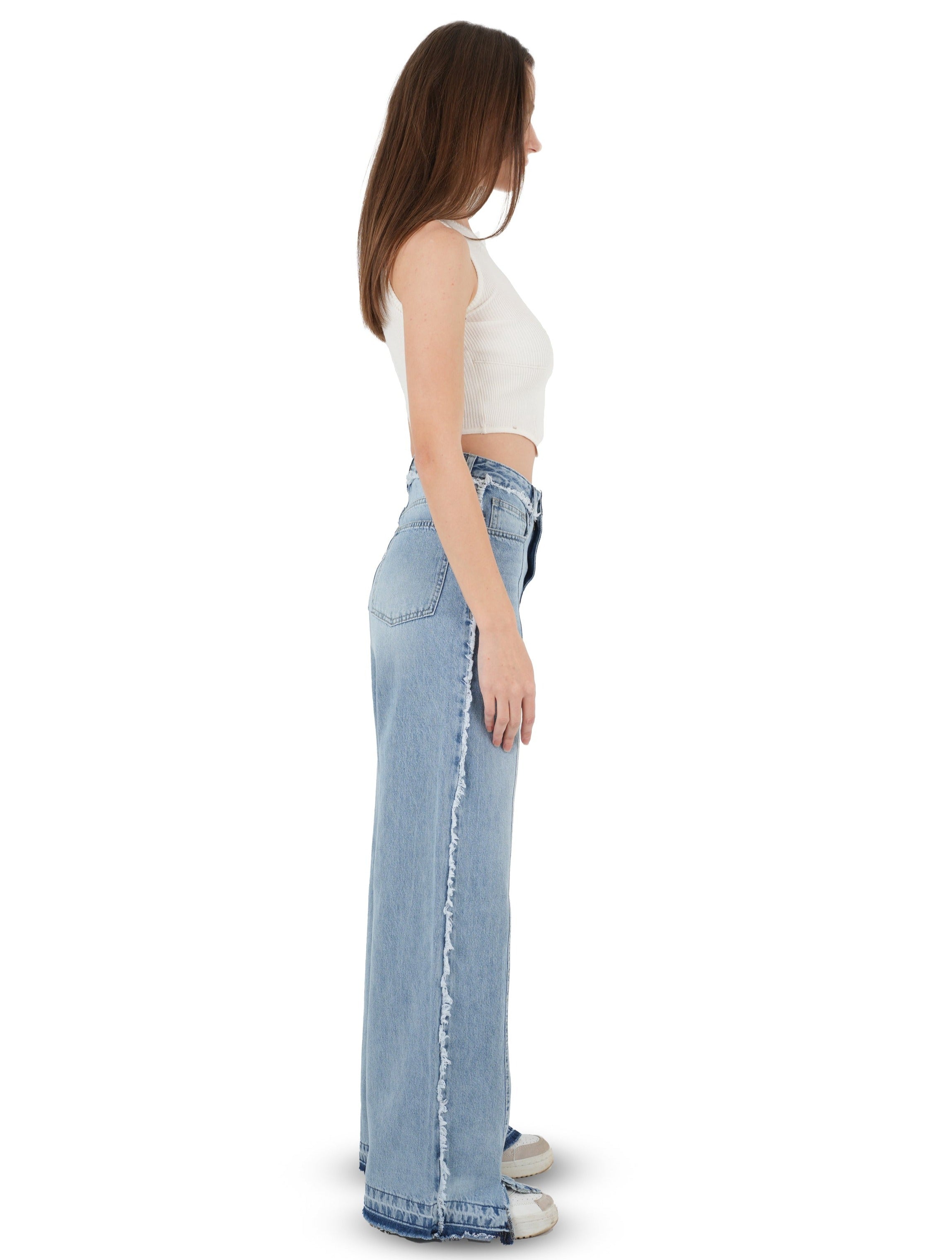 High-Waist Medium Wash Wide Leg Jeans - Lioroucci