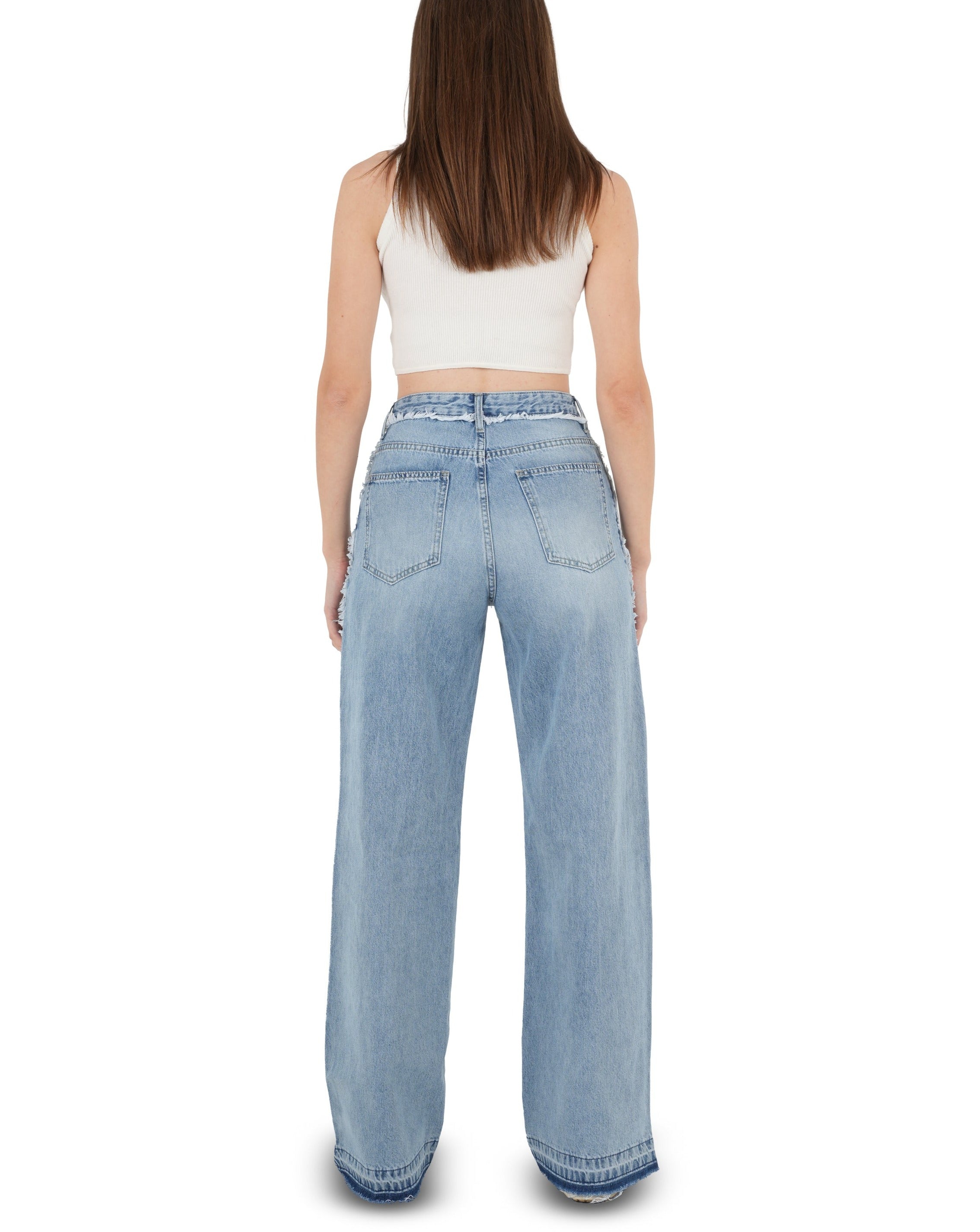 High-Waist Medium Wash Wide Leg Jeans - Lioroucci