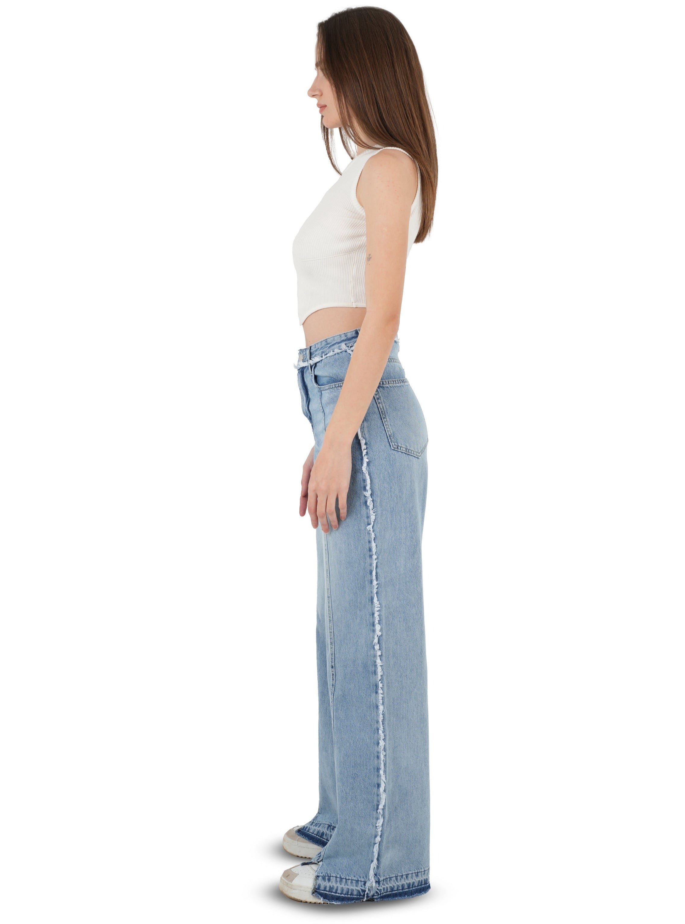 High-Waist Medium Wash Wide Leg Jeans - Lioroucci