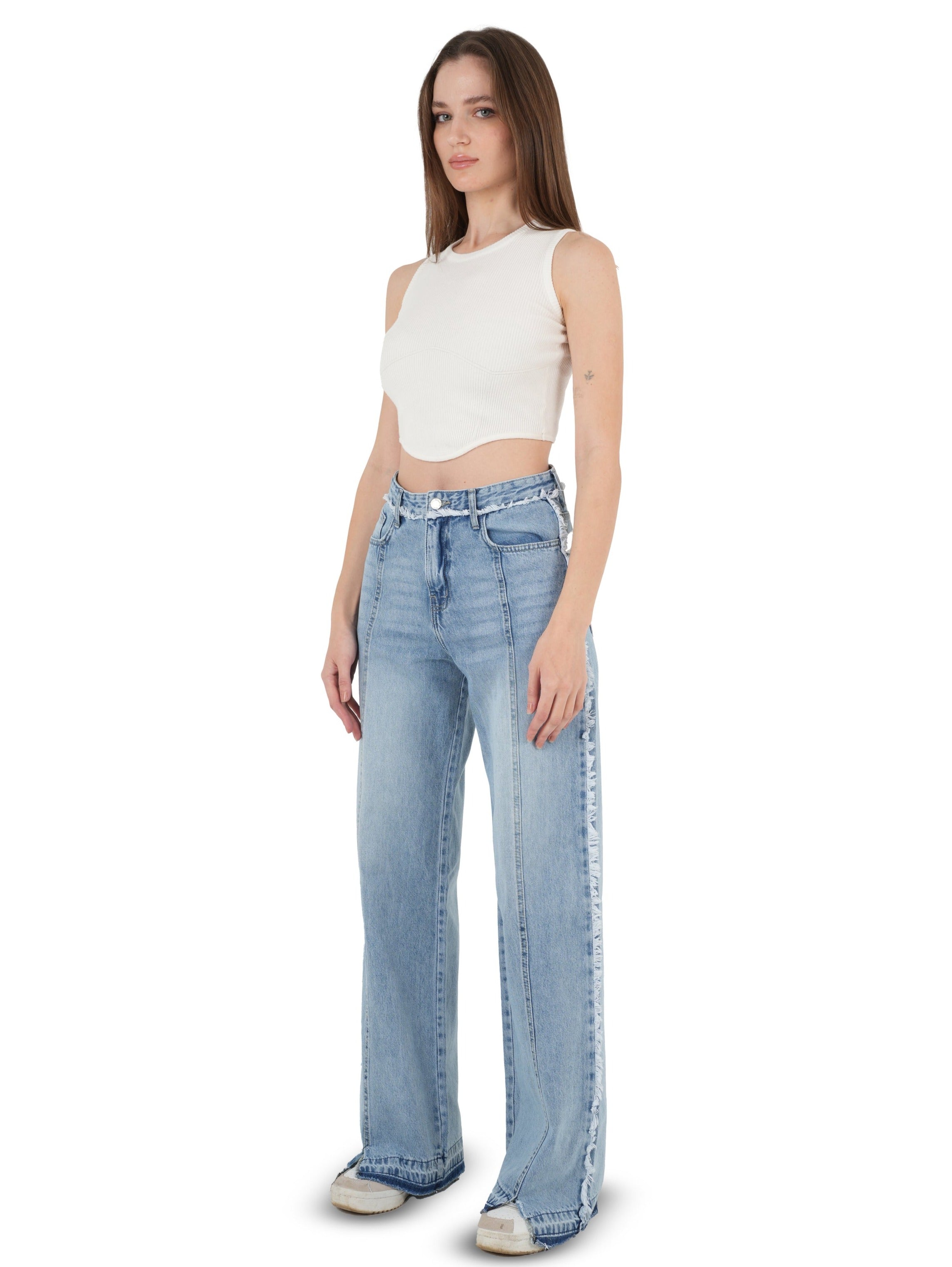 High-Waist Medium Wash Wide Leg Jeans - Lioroucci