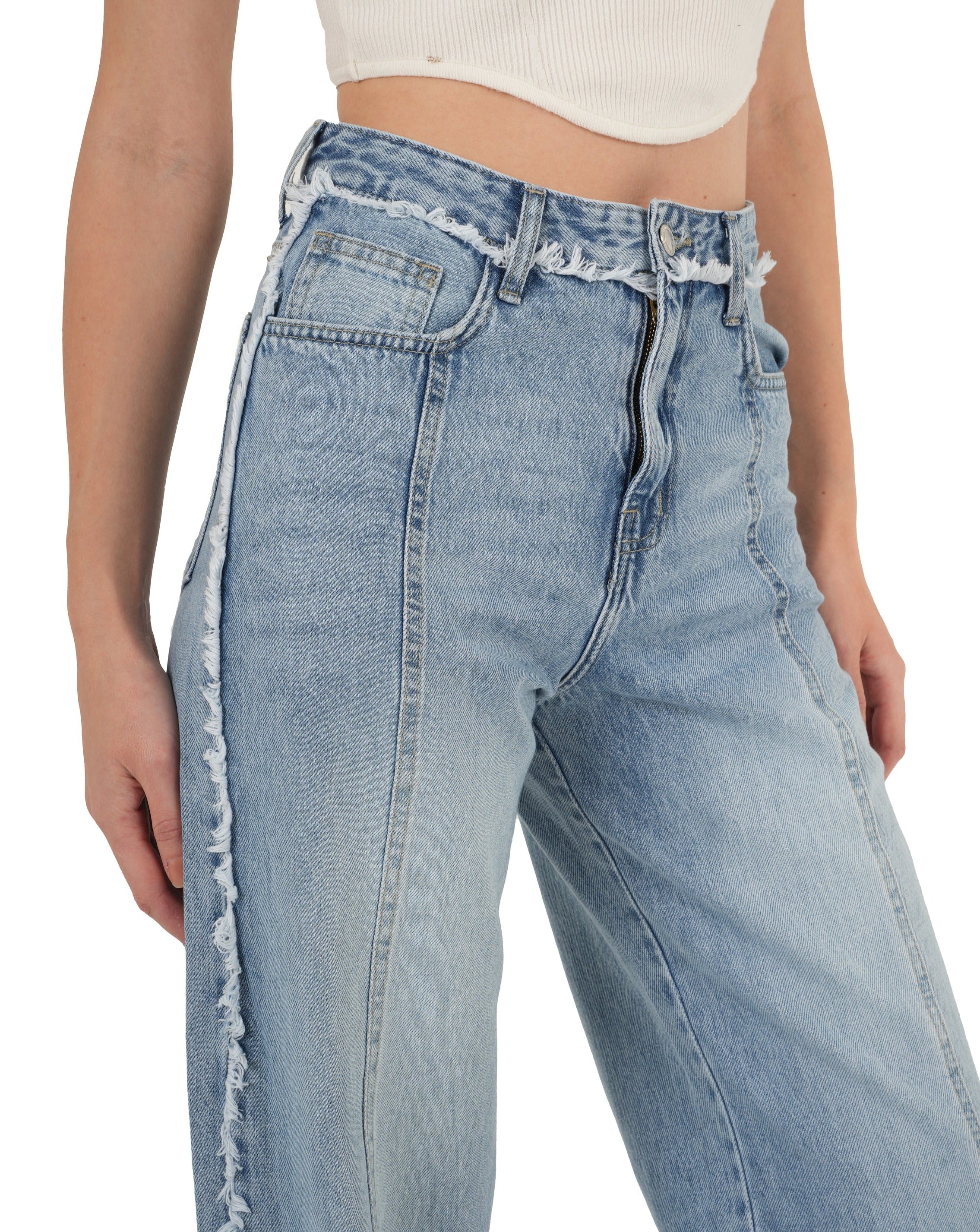 High-Waist Medium Wash Wide Leg Jeans - Lioroucci