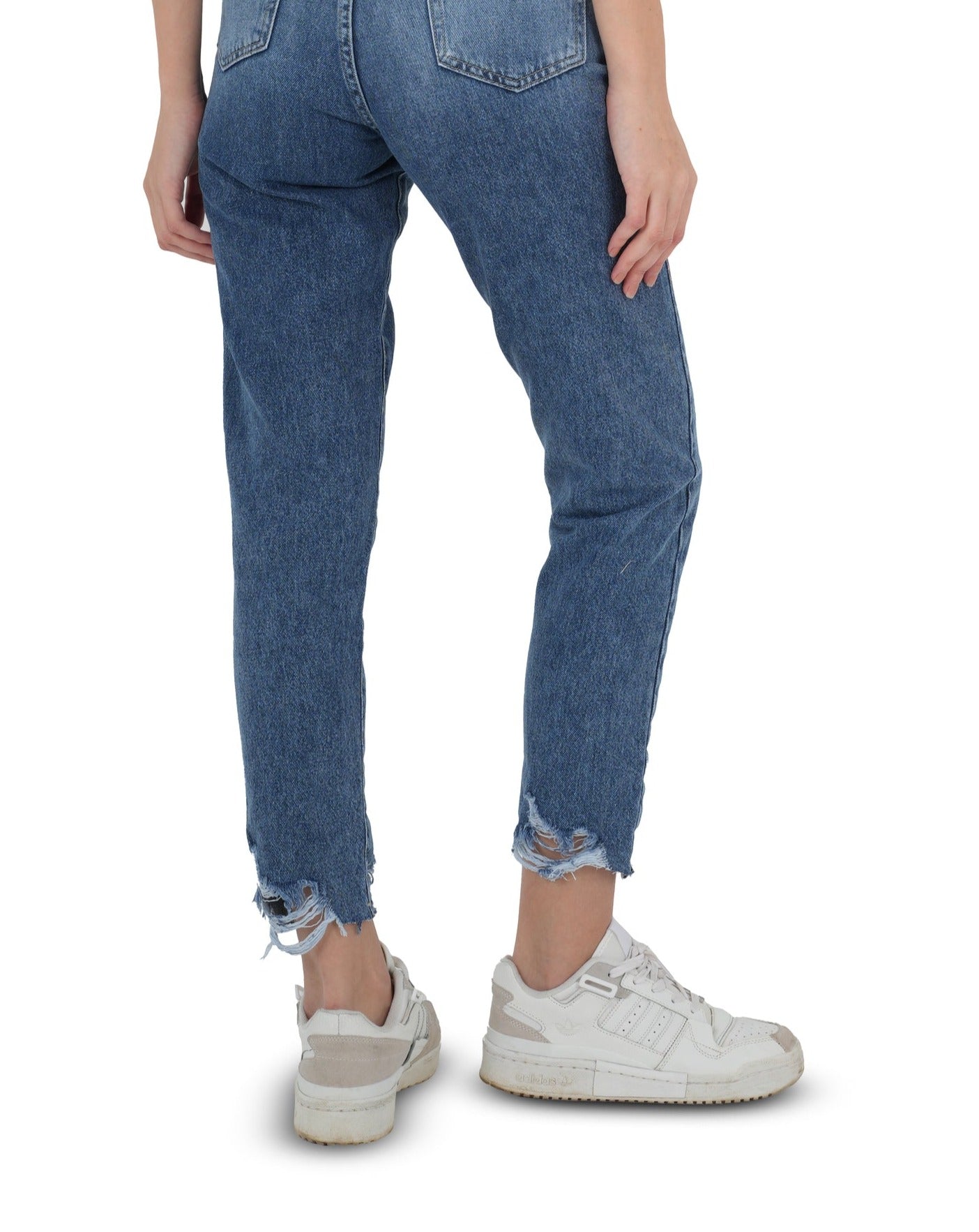 High-Waist Medium Wash Ripped Mom Fit Jeans - Lioroucci