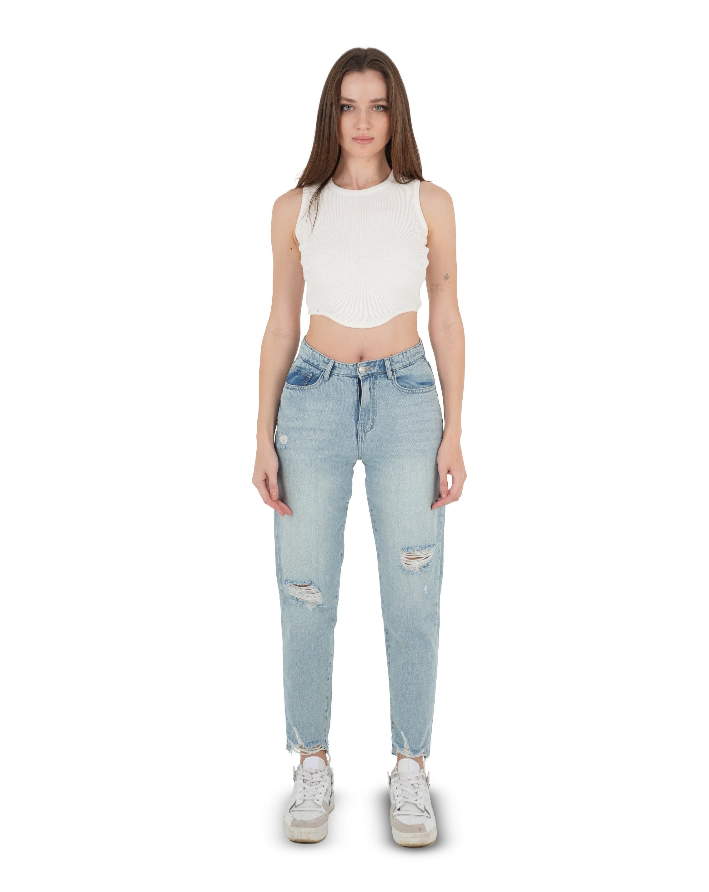 High-Waist Light Wash Mom Fit Jeans - Lioroucci