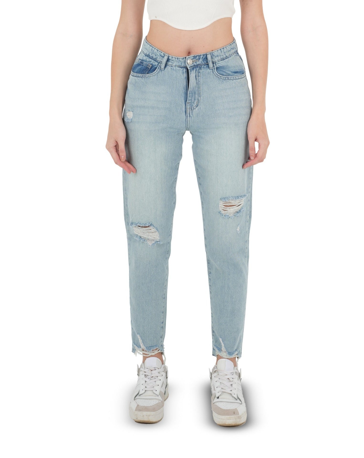 High-Waist Light Wash Mom Fit Jeans - Lioroucci