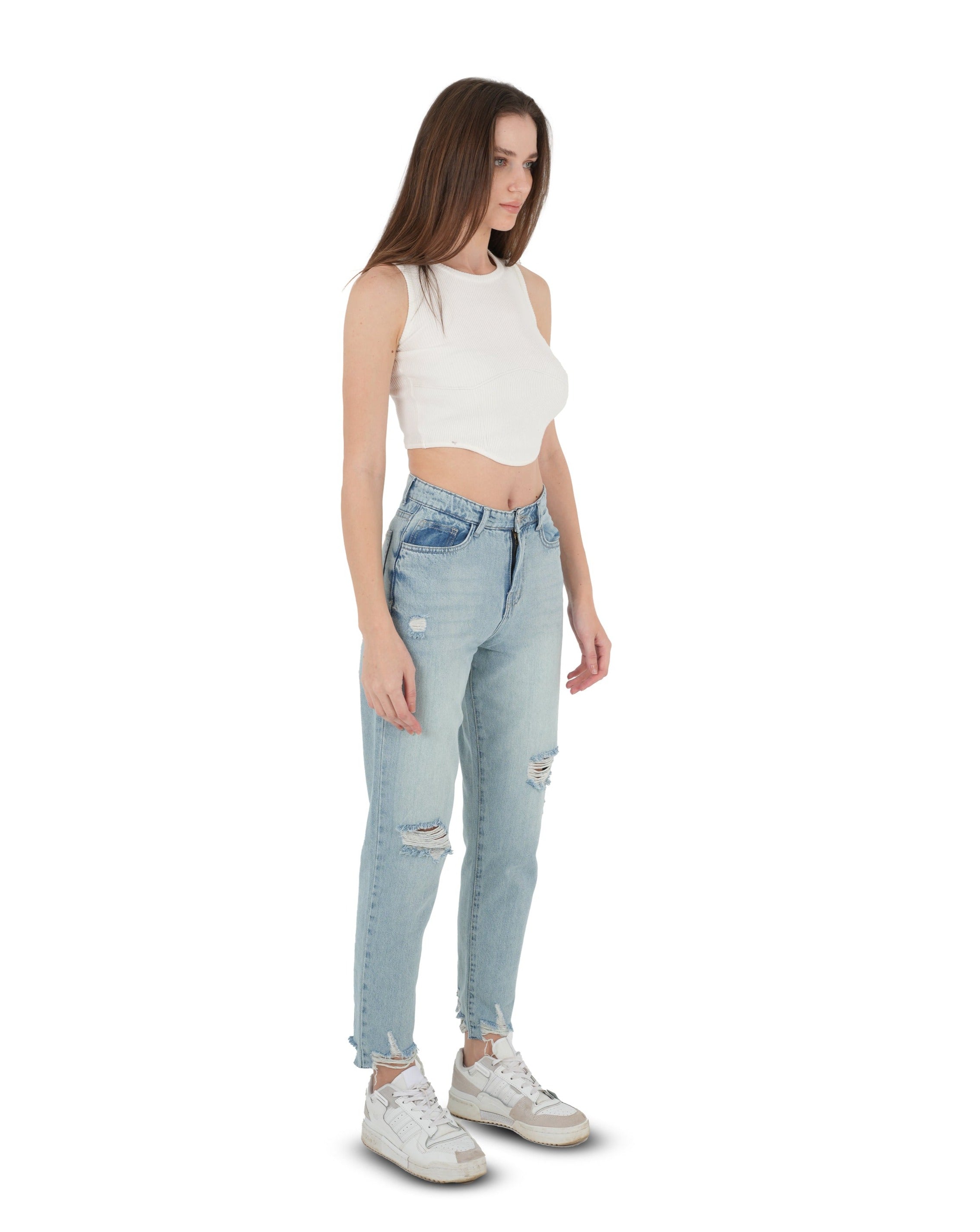 High-Waist Light Wash Mom Fit Jeans - Lioroucci