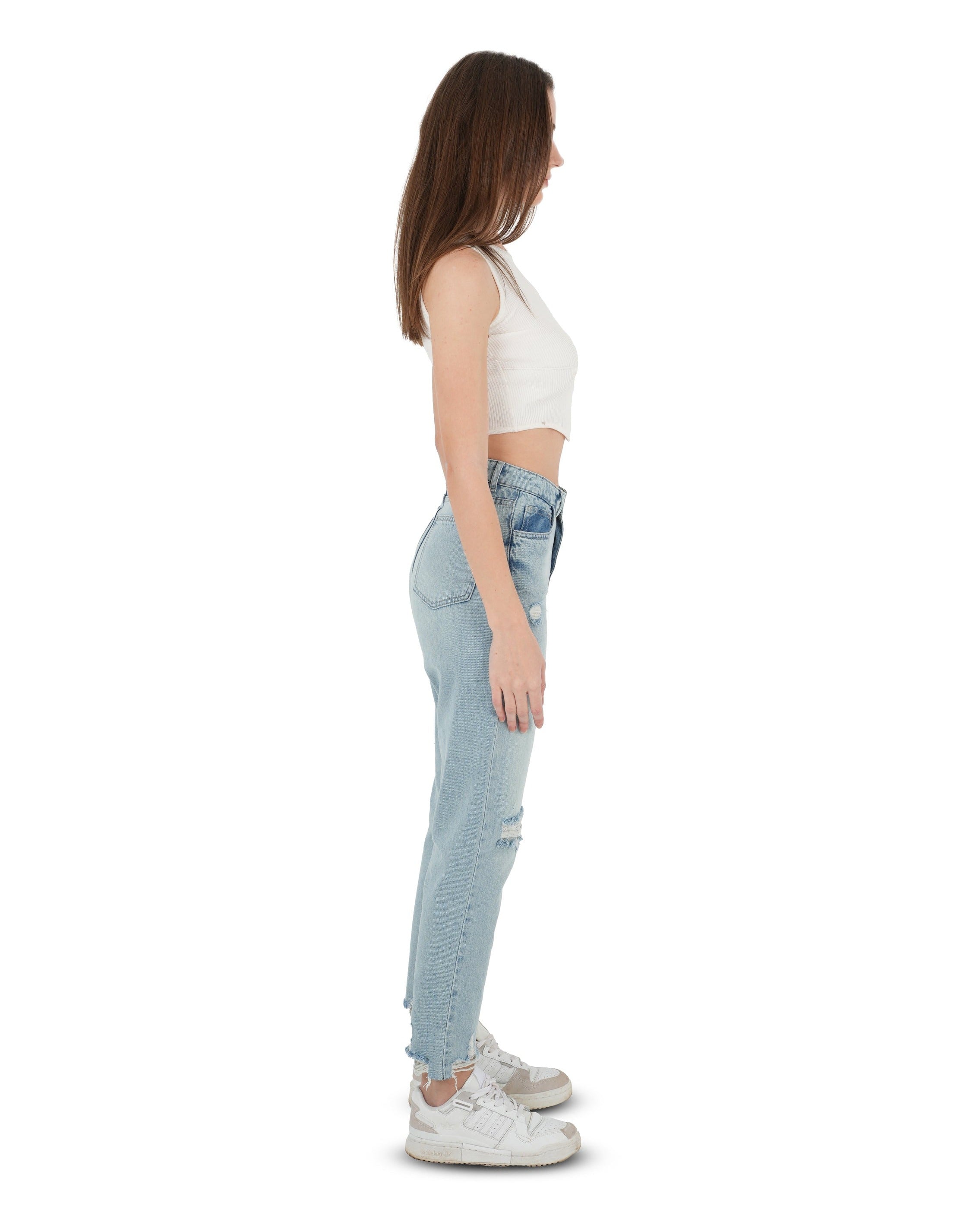 High-Waist Light Wash Mom Fit Jeans - Lioroucci